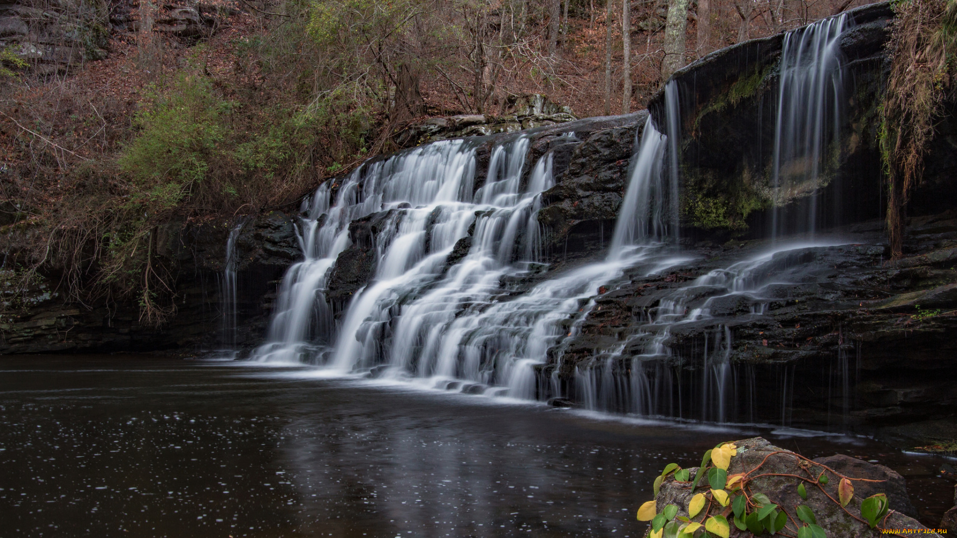 природа, водопады, лес, река, водопад