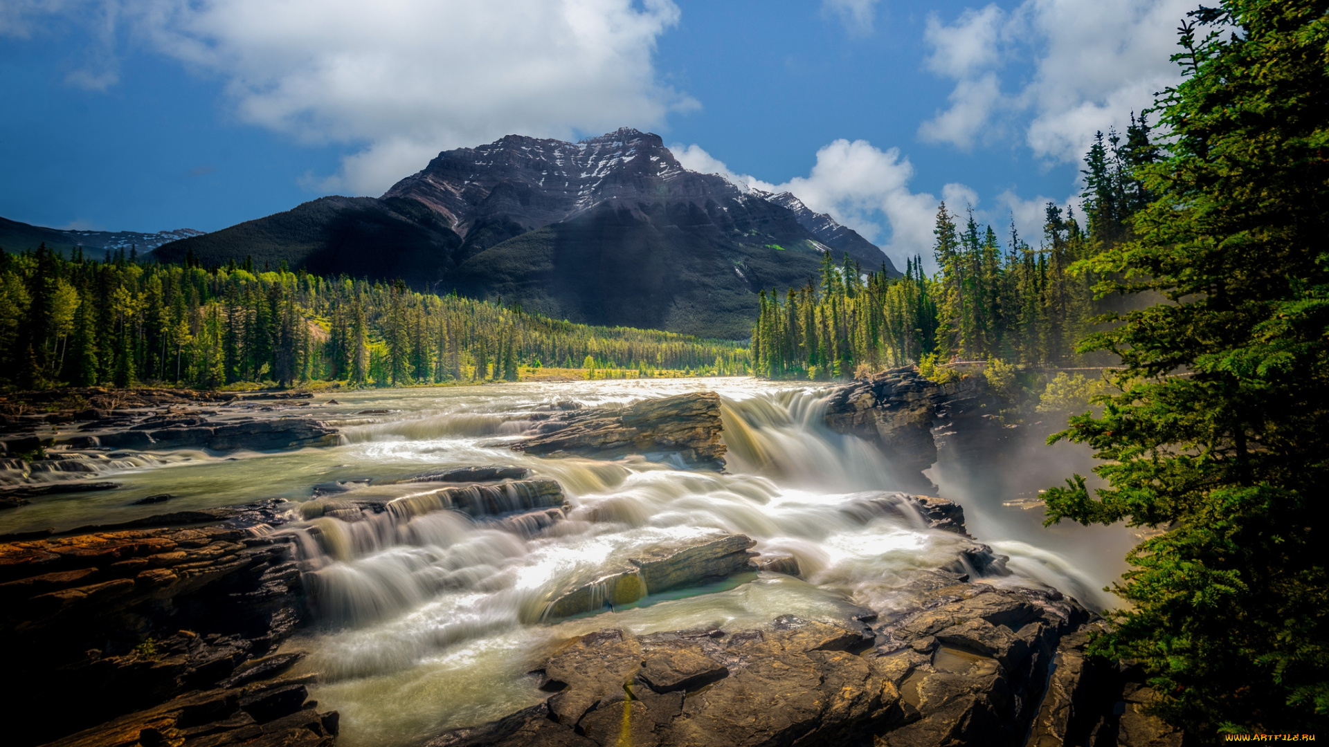 природа, водопады, река, водопад, лес