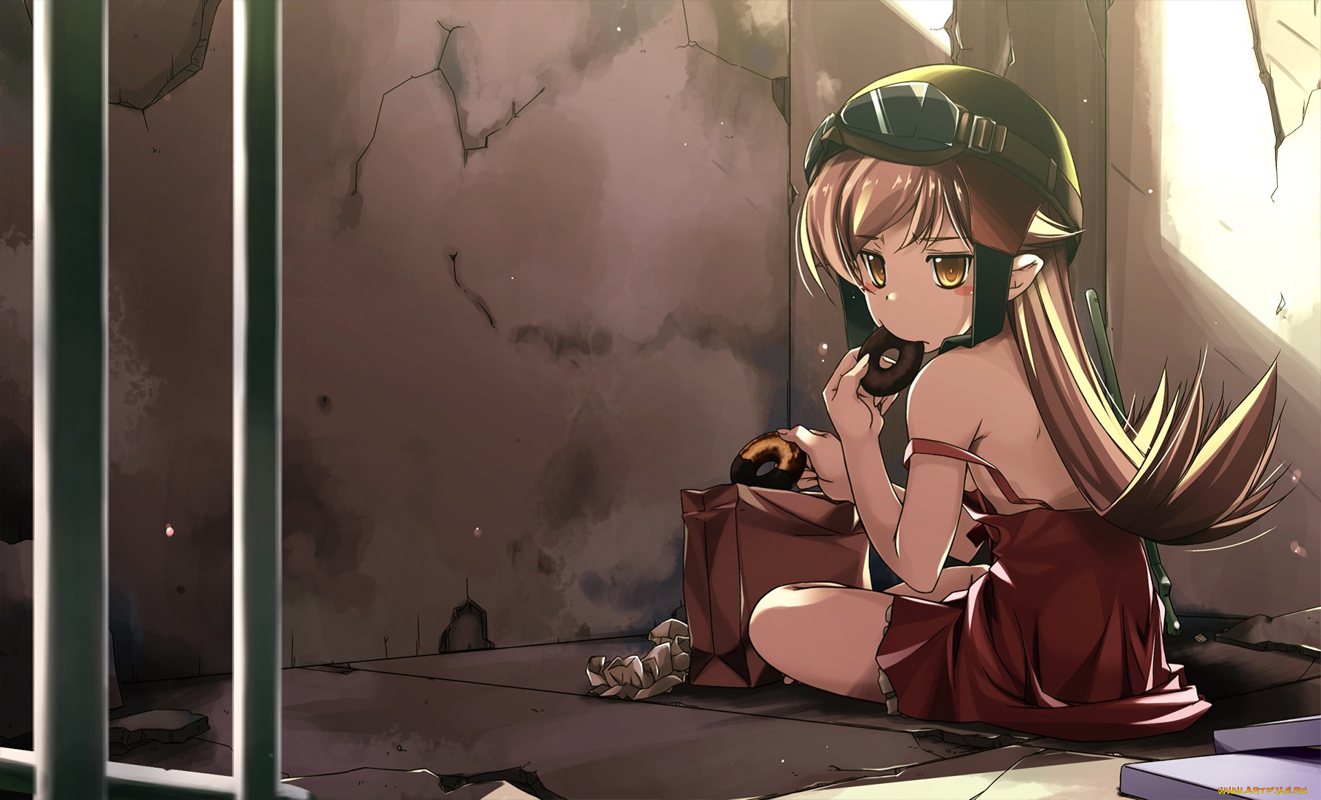 аниме, bakemonogatari, фон, взгляд, девушка