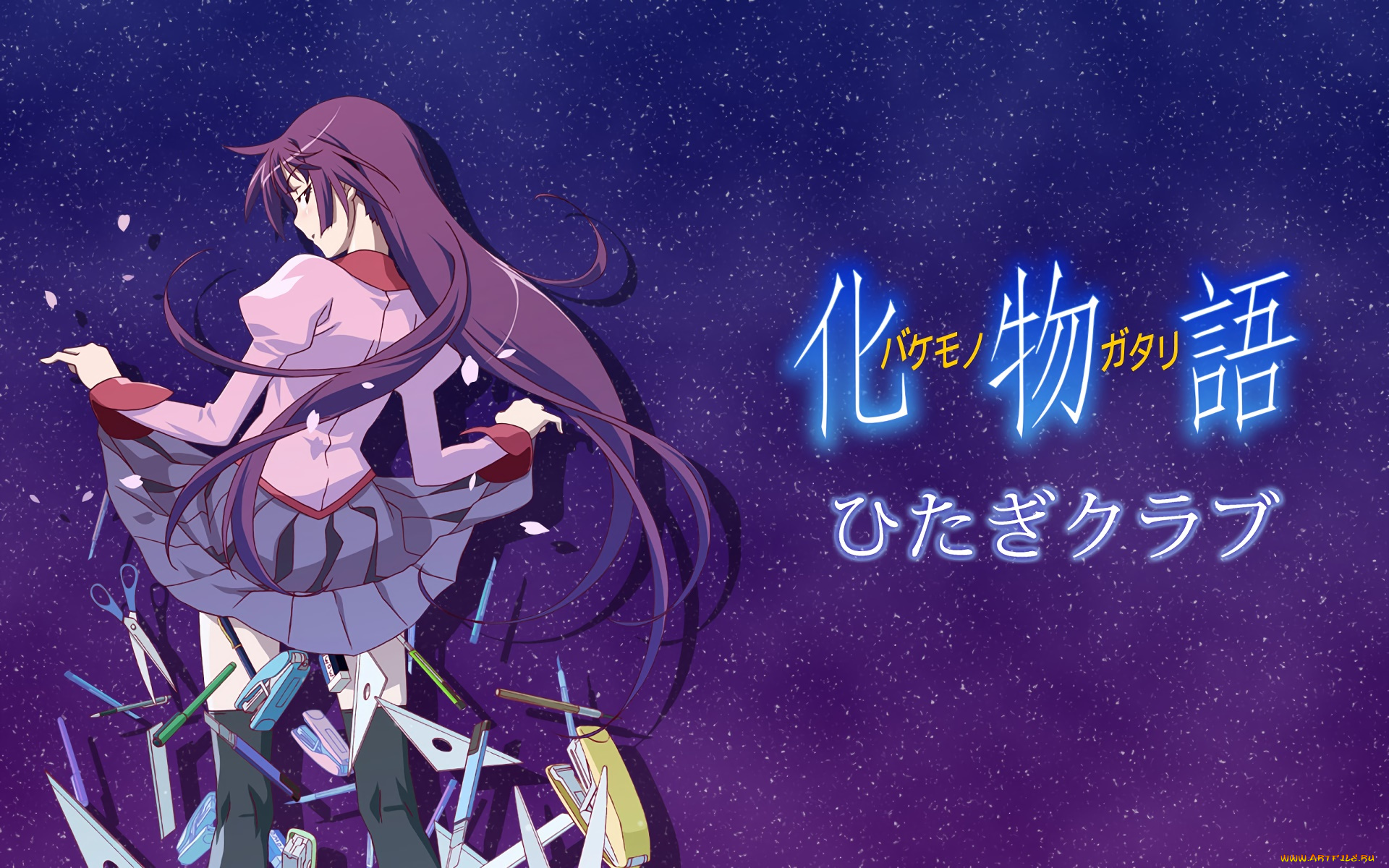 аниме, bakemonogatari, девушка, фон, взгляд