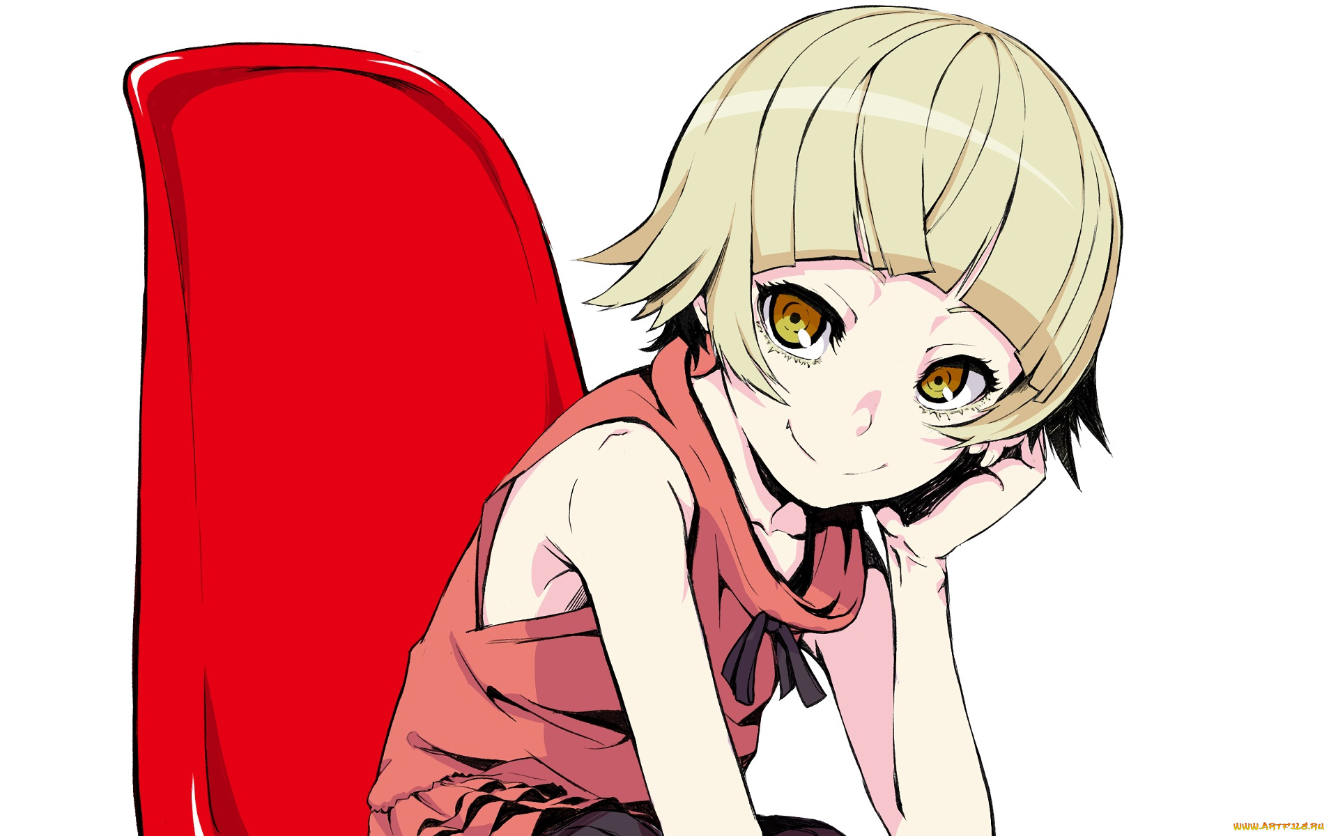 аниме, bakemonogatari, девушка, взгляд, фон