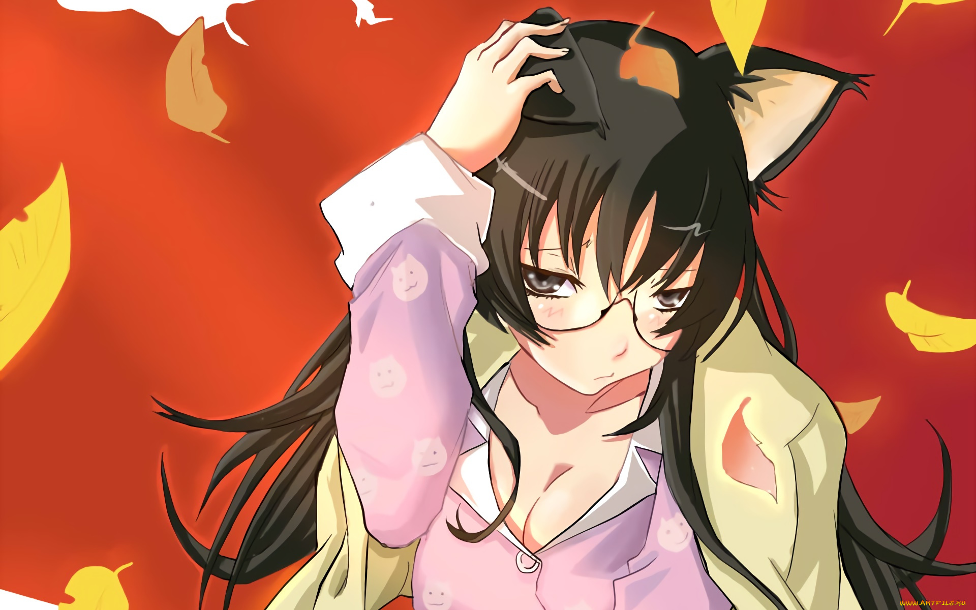 аниме, bakemonogatari, фон, взгляд, девушка