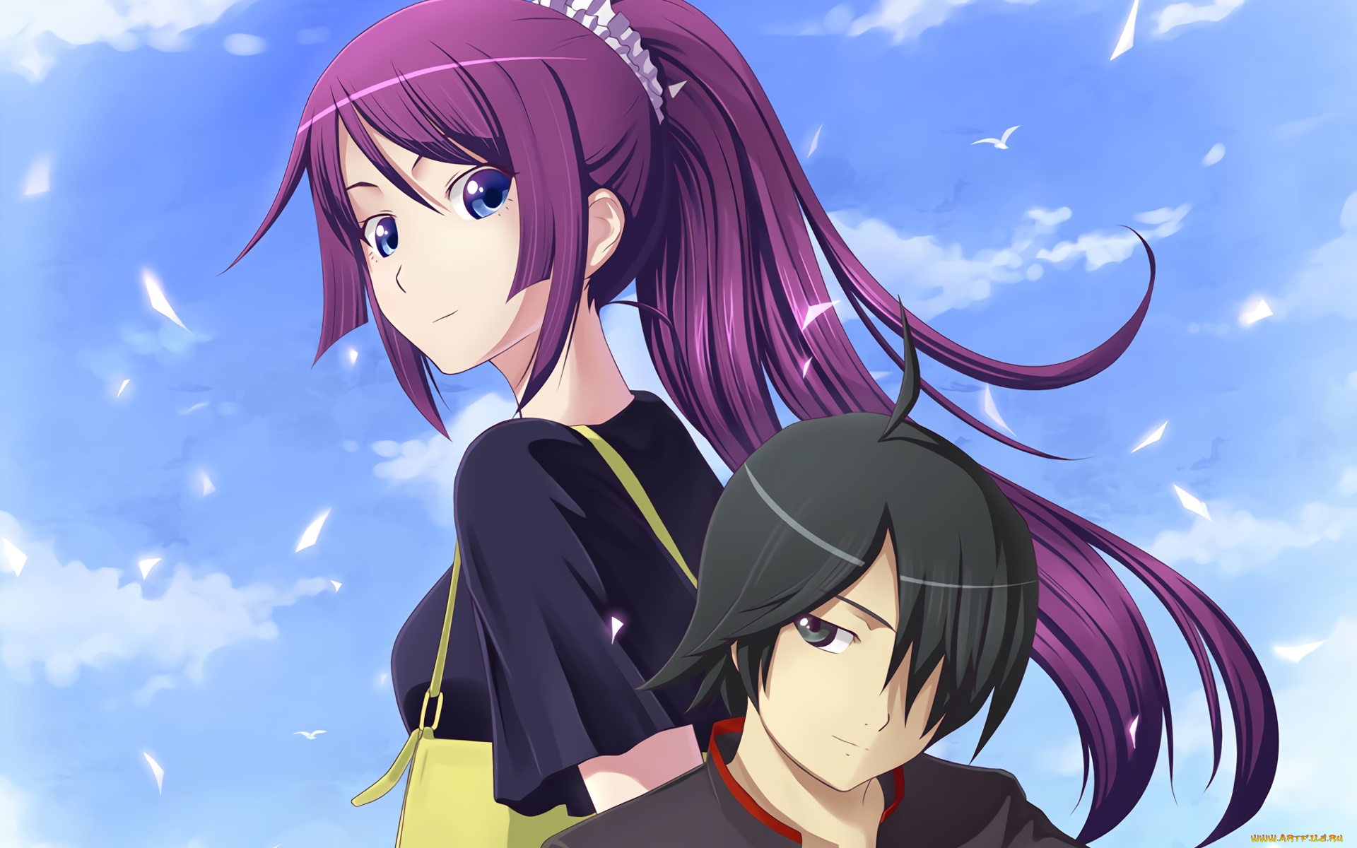 аниме, bakemonogatari, взгляд, фон, девушка