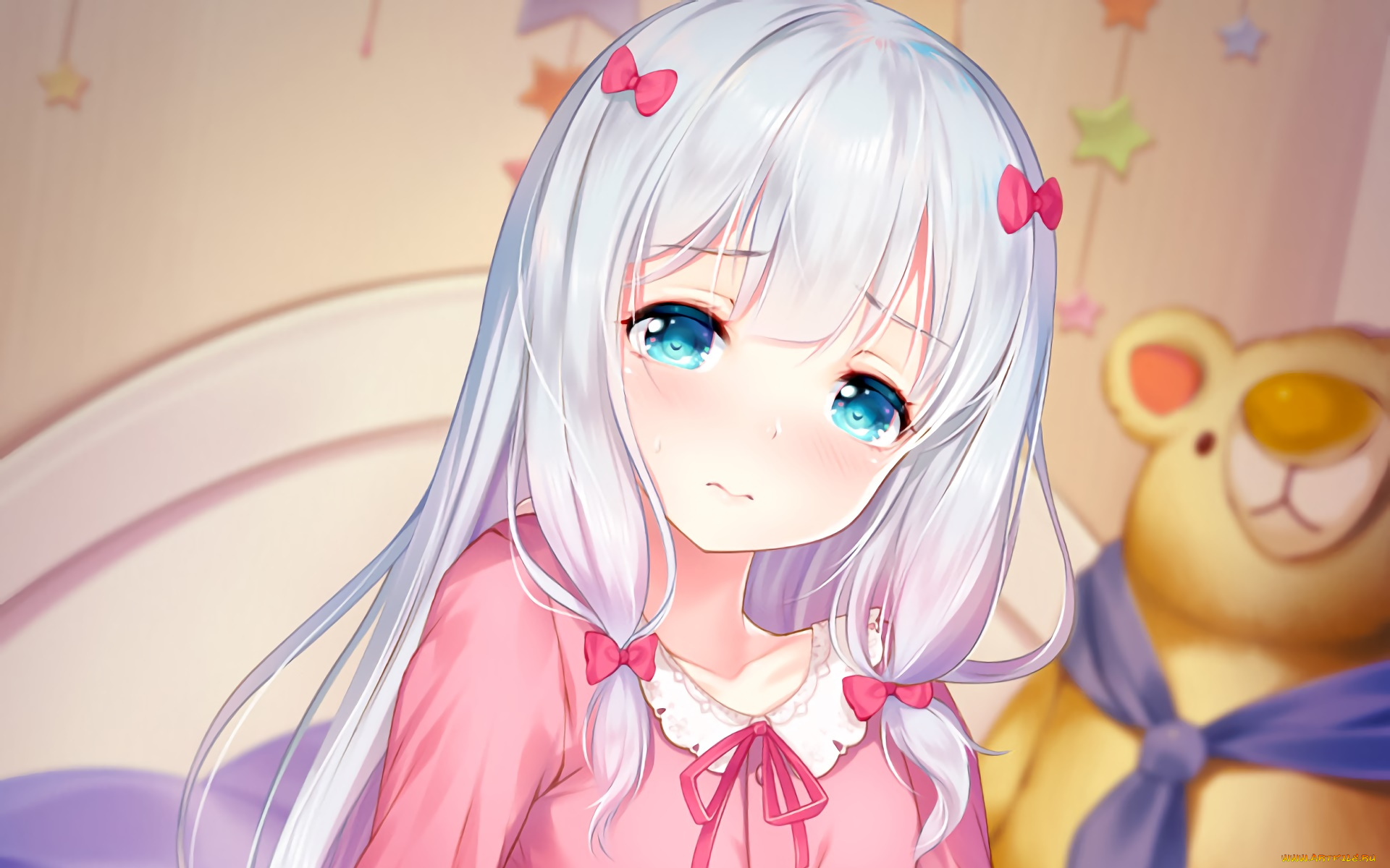 аниме, eromanga-sensei, девушка, взгляд, фон