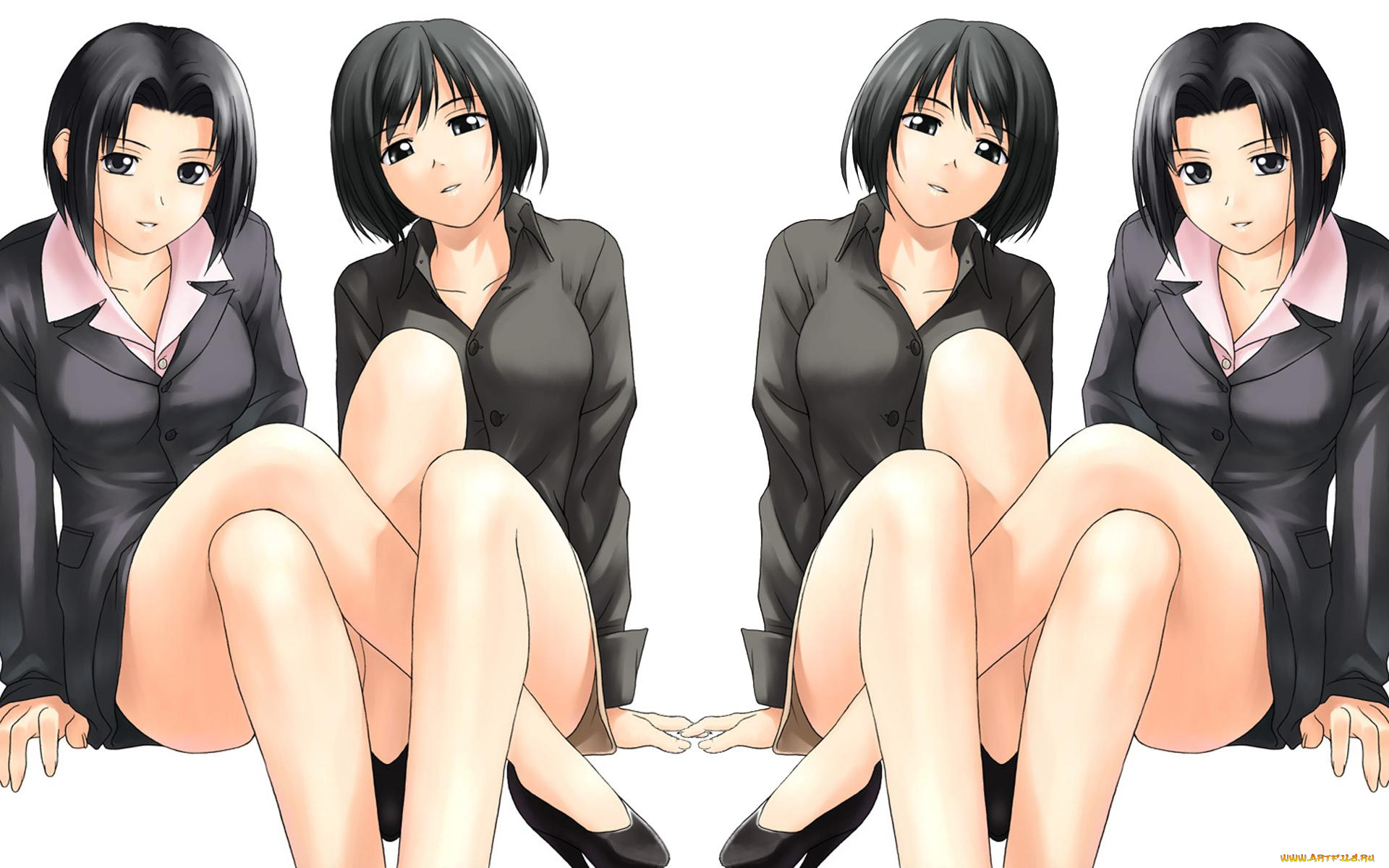 аниме, unknown, , другое, девушки, брюнетки, рубашка, жакет