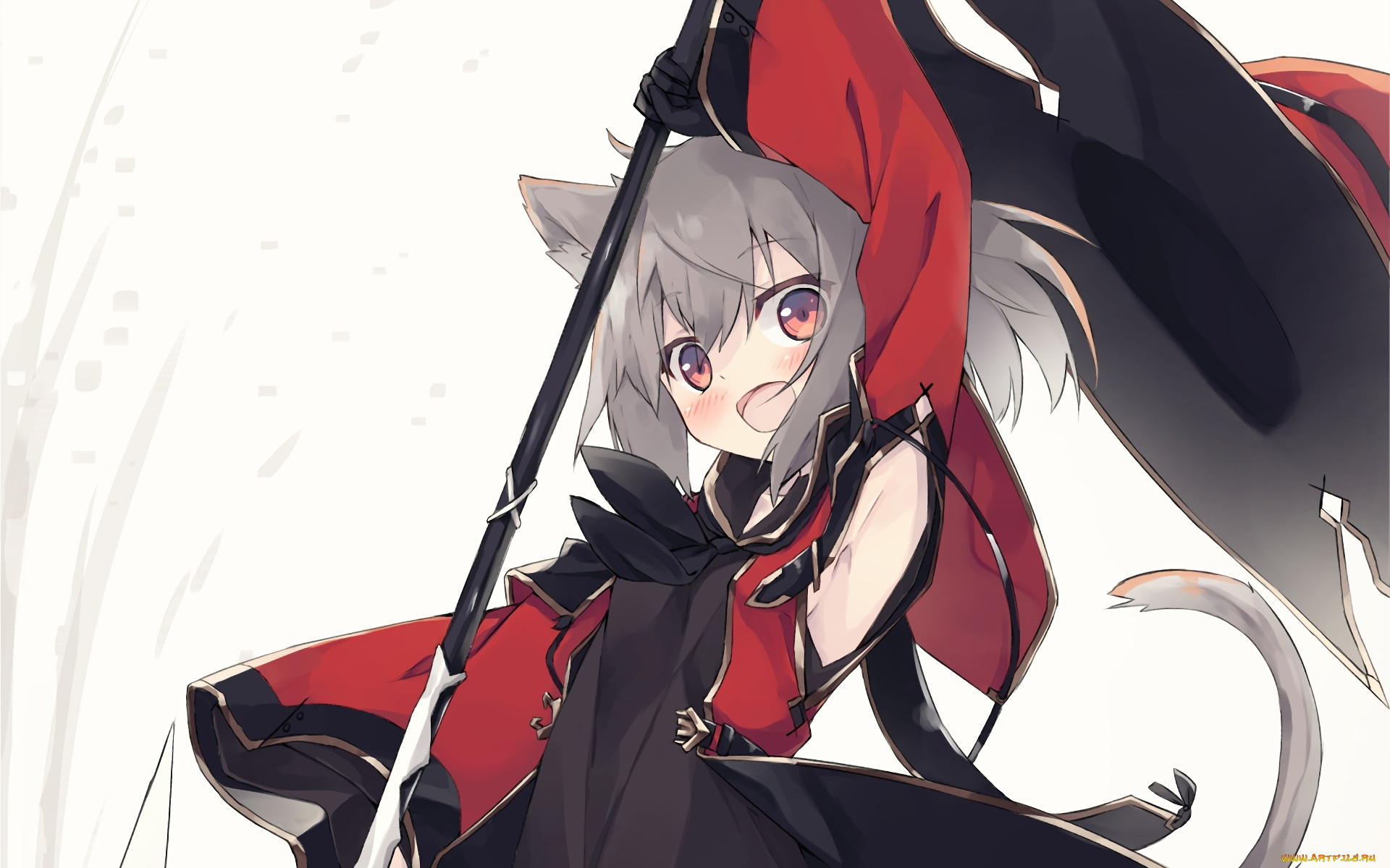 аниме, животные, , существа, девушка, взгляд, фон