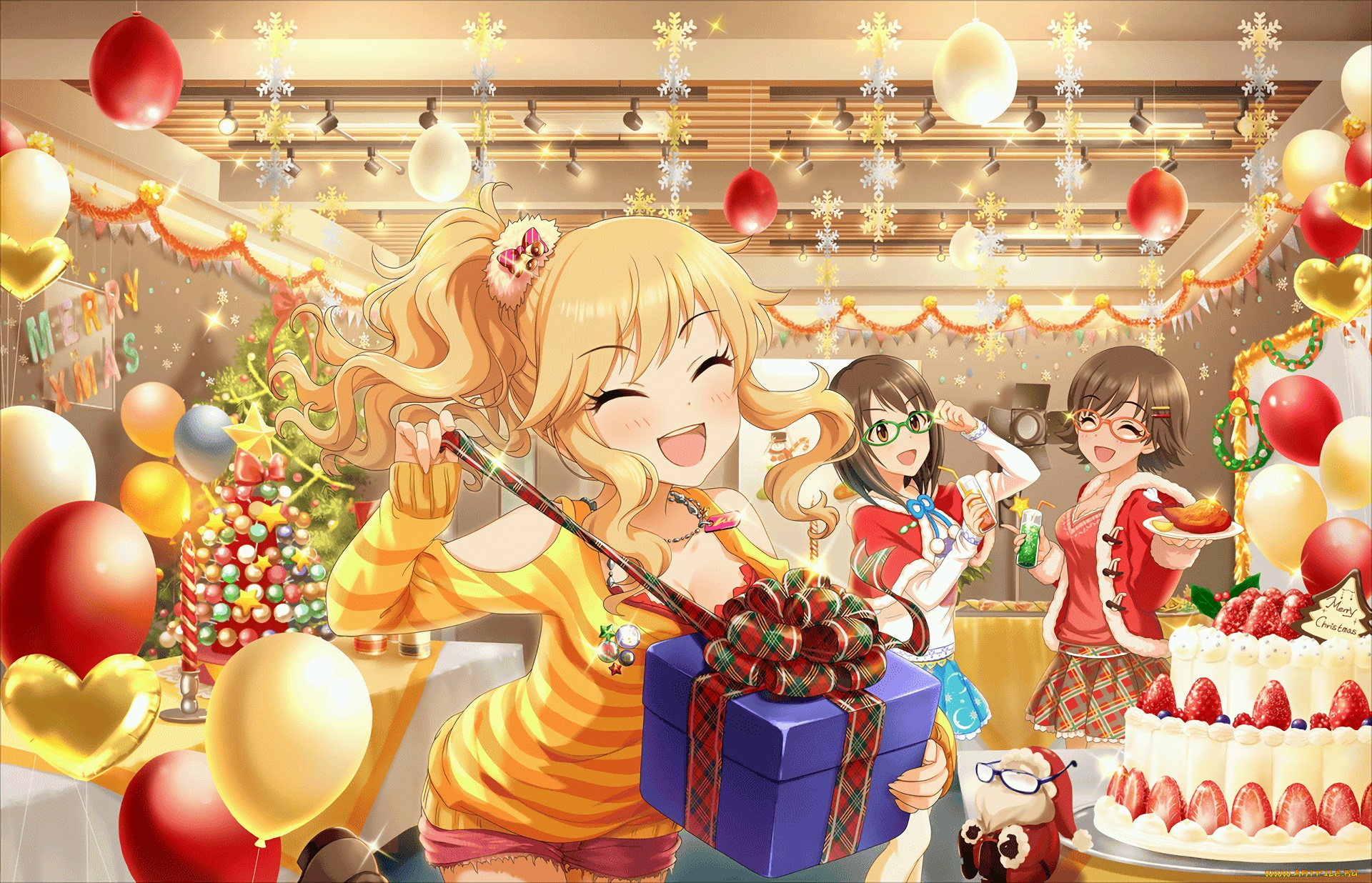 аниме, idolm@ster, взгляд, девушки, фон