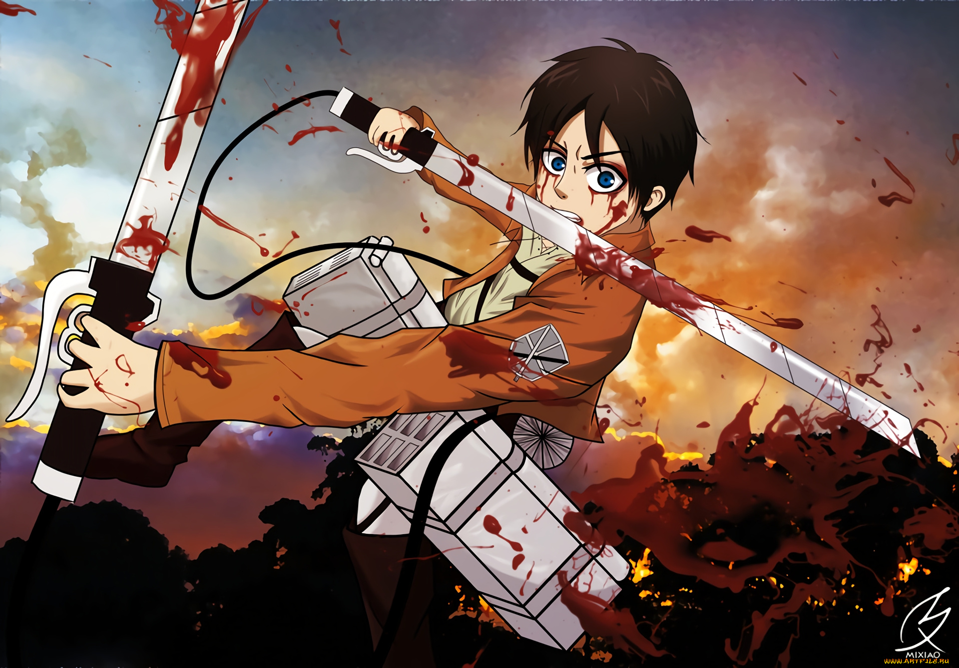 аниме, shingeki, no, kyojin, парень, фон, взгляд