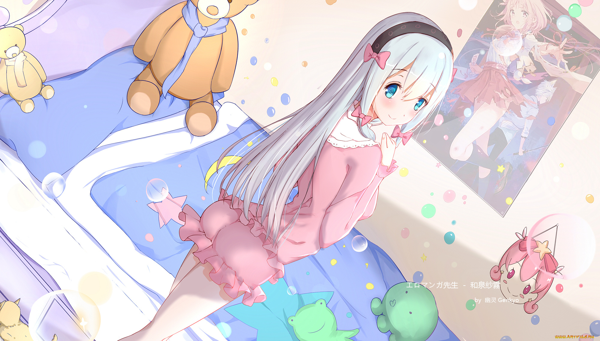аниме, eromanga-sensei, взгляд, девушка, фон