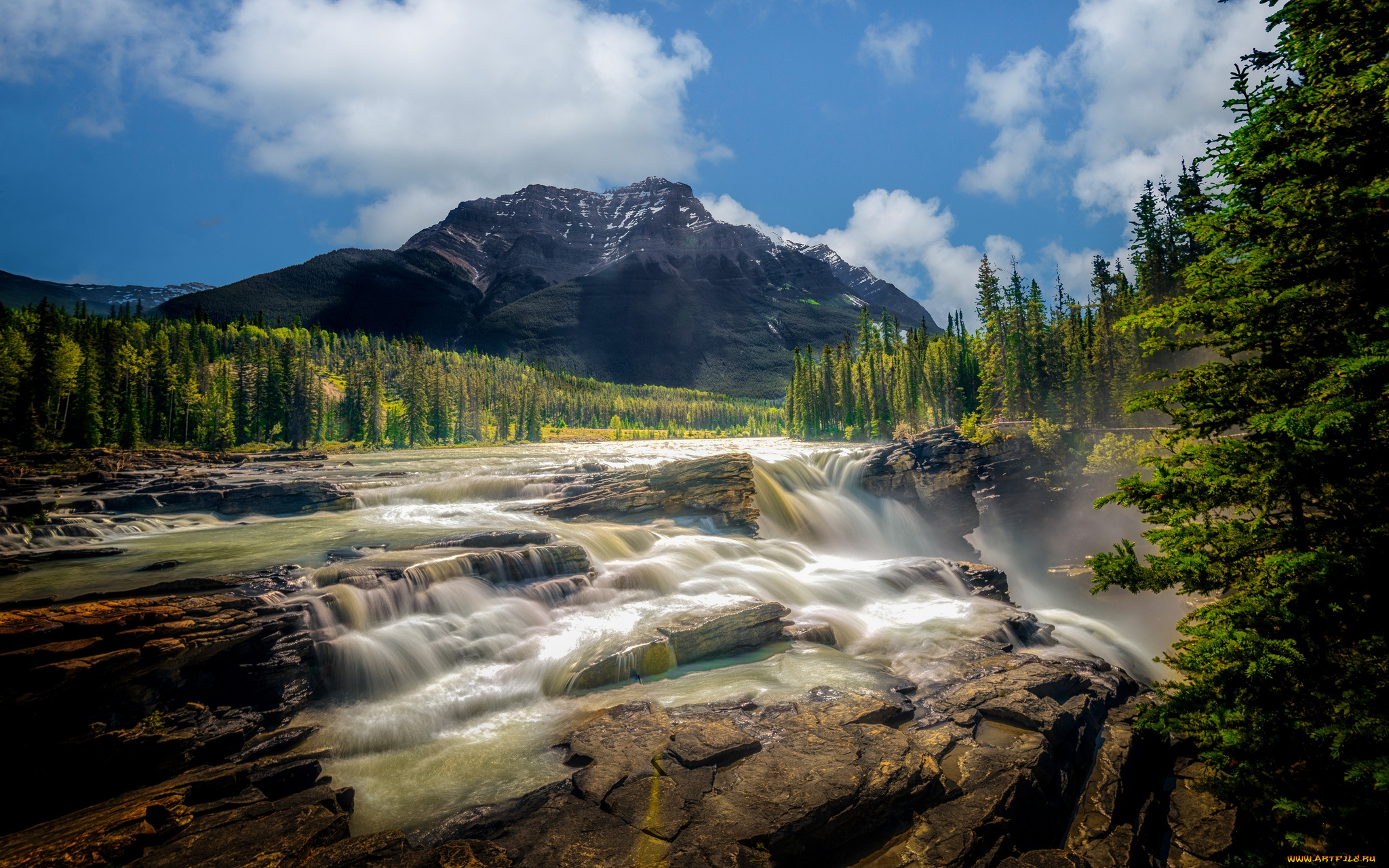 природа, водопады, река, водопад, лес