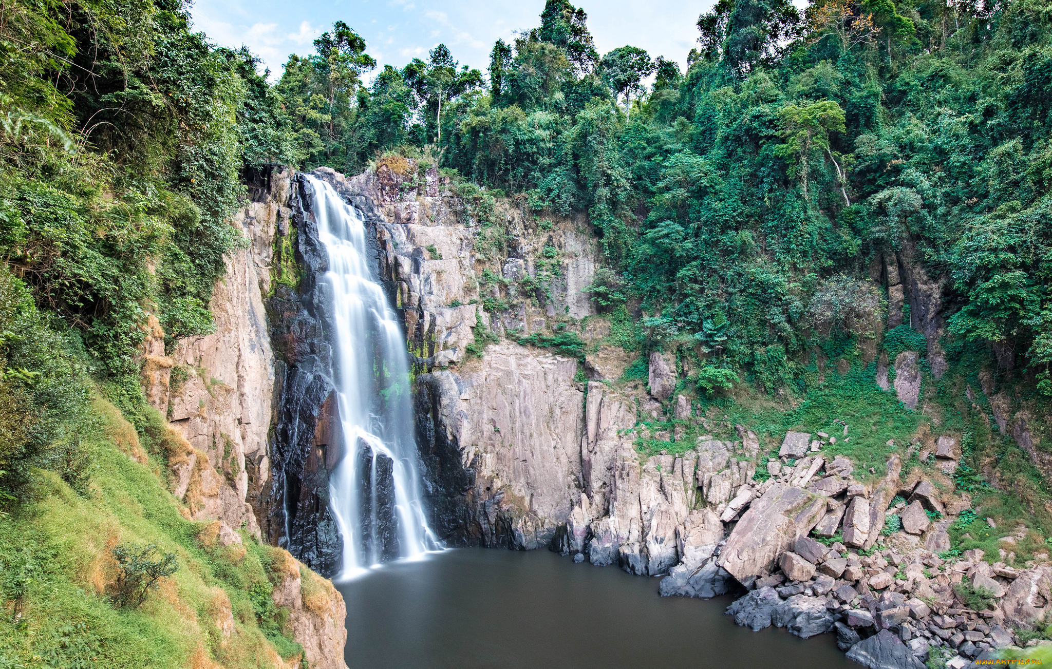 природа, водопады, водопад, река, лес