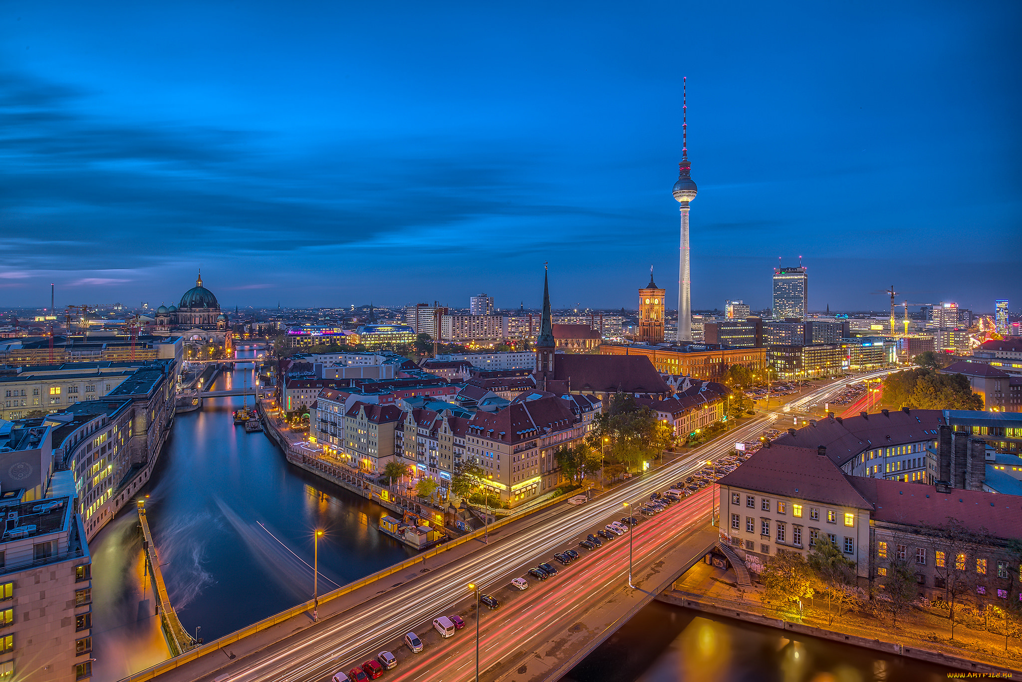 berlin, города, берлин, , германия, огни, ночь