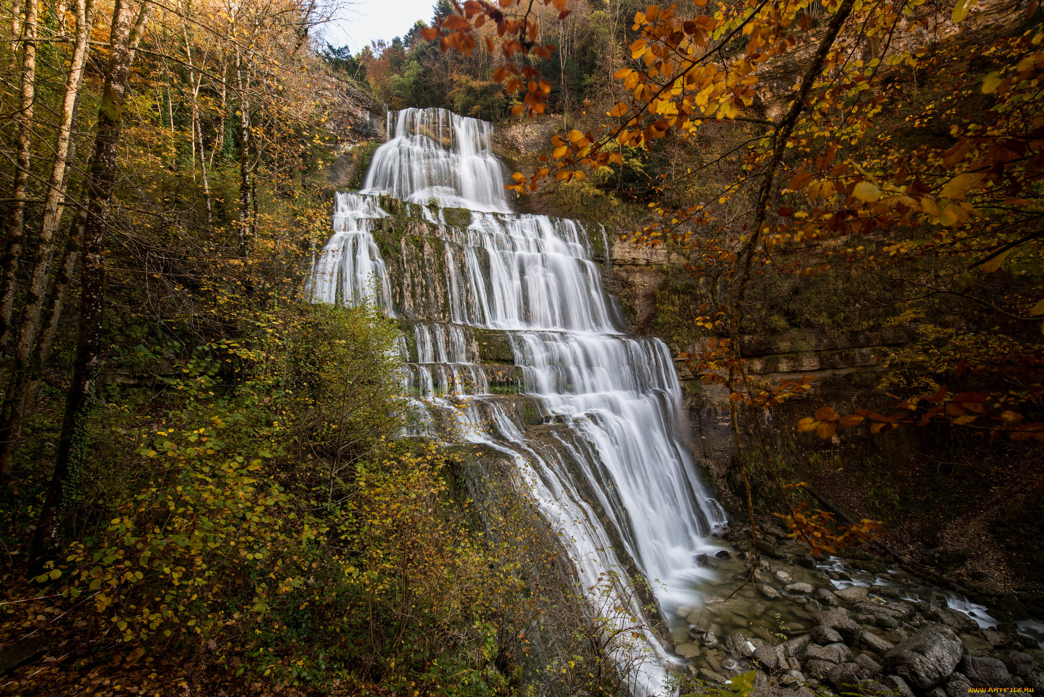 природа, водопады, река, лес, водопад