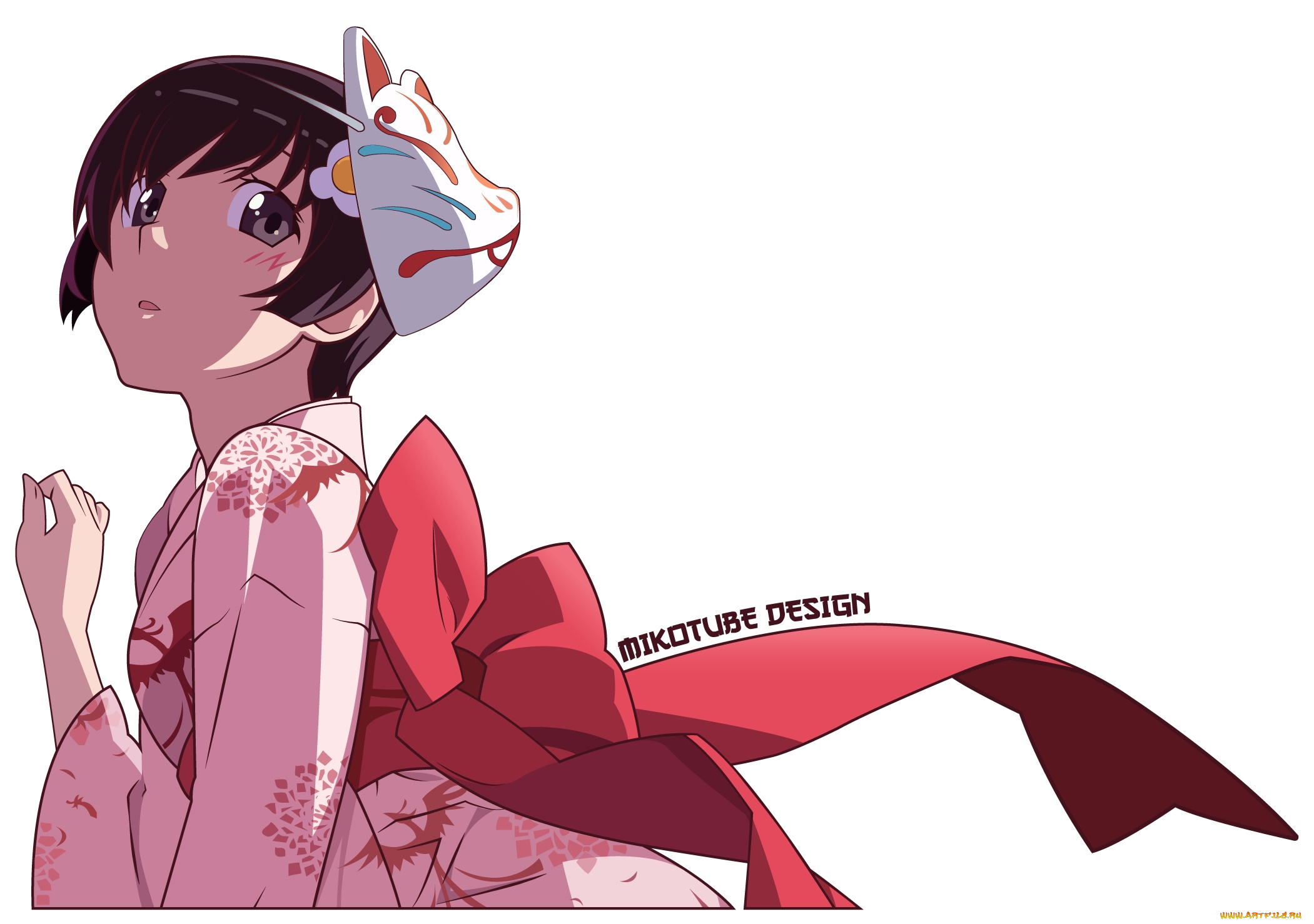 аниме, bakemonogatari, девушка, взгляд, фон