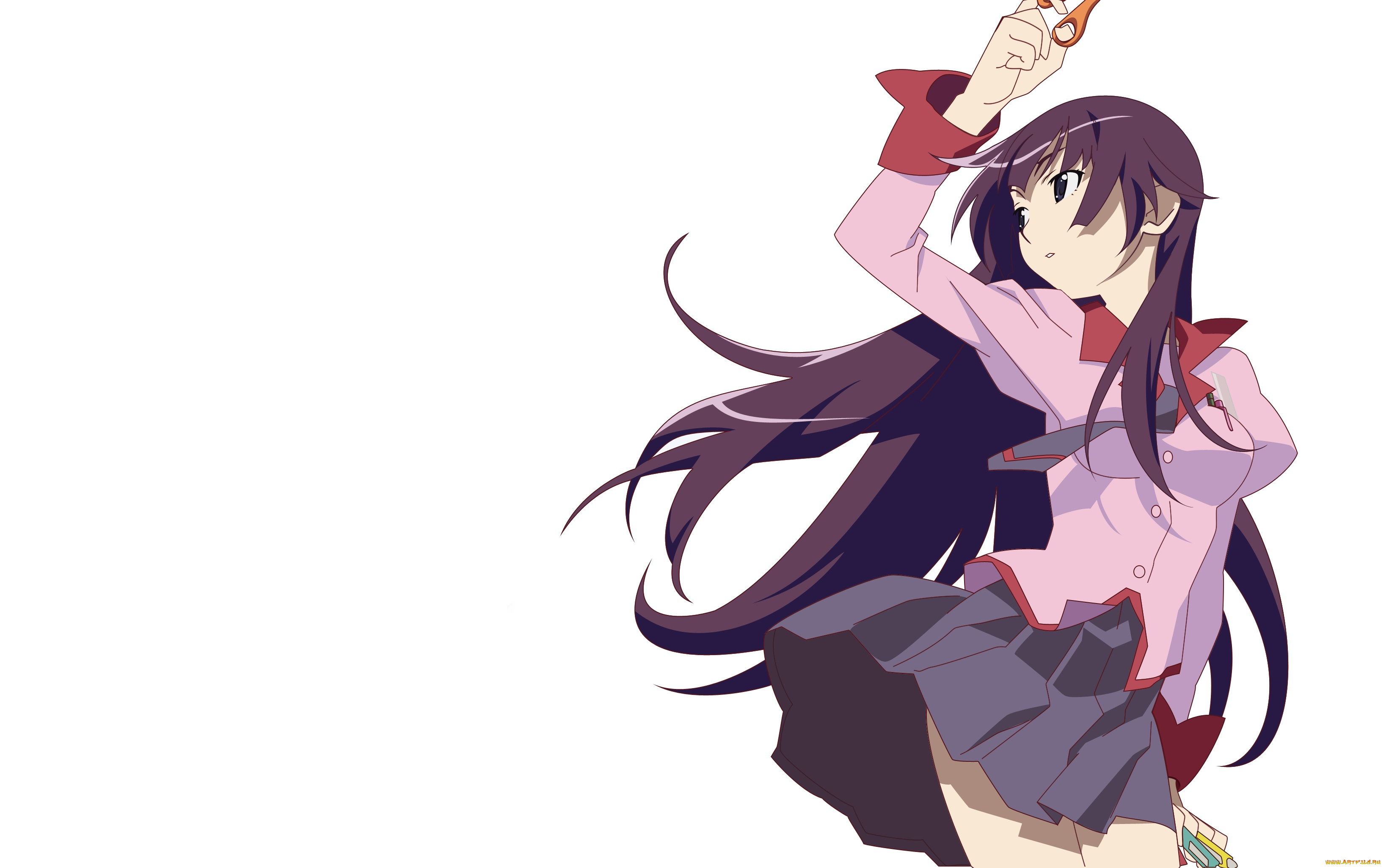 аниме, bakemonogatari, взгляд, девушка, фон