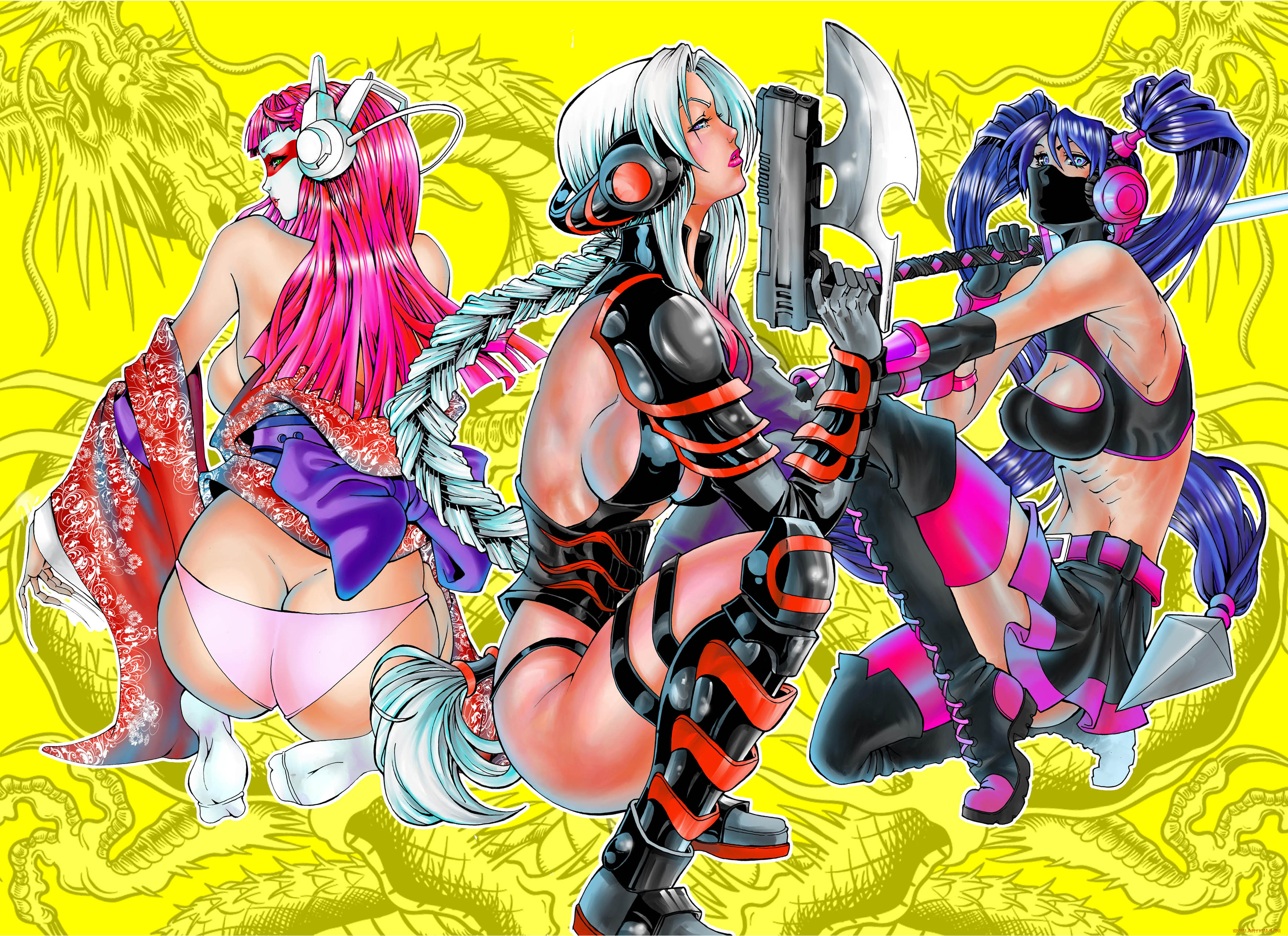 аниме, оружие, , техника, , технологии, фон, девушки, униформа