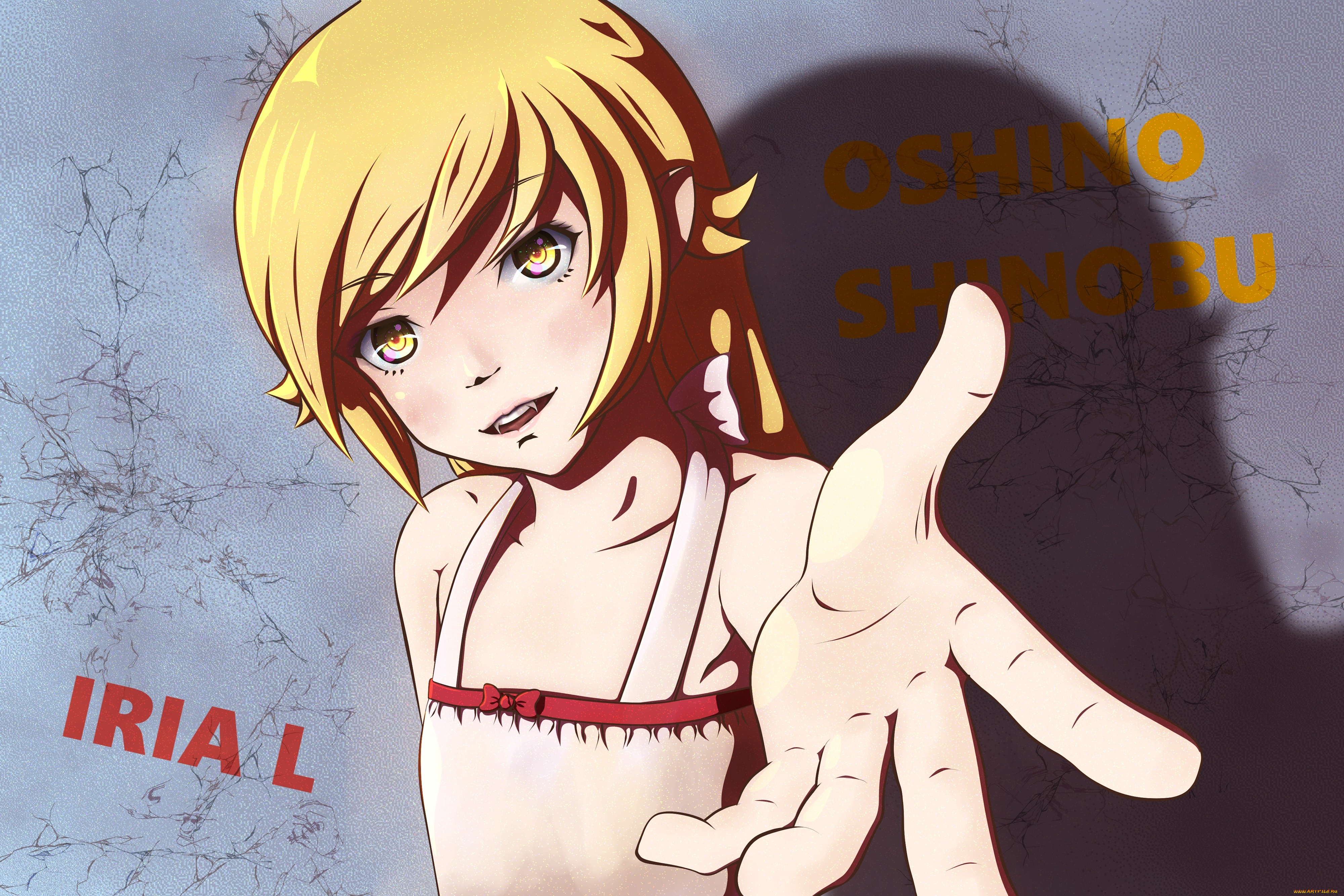 аниме, bakemonogatari, девушка, взгляд, фон