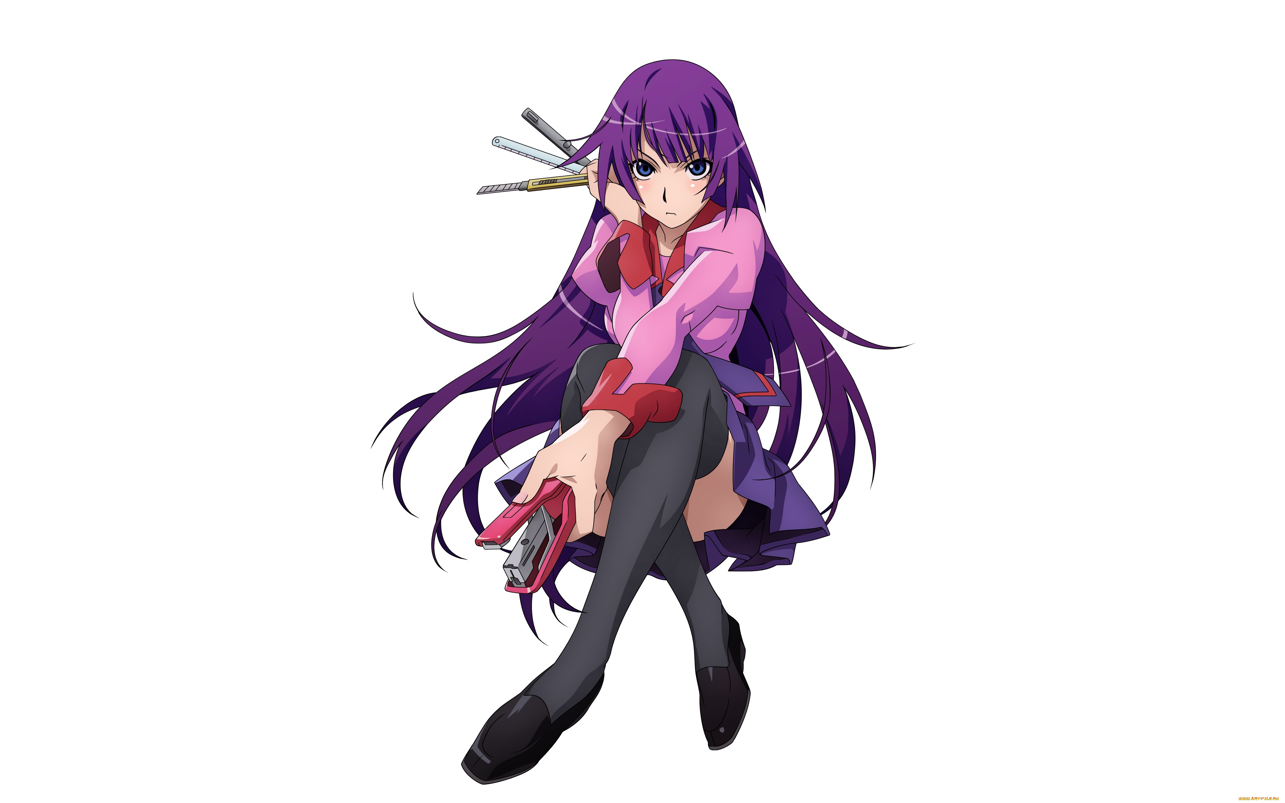 аниме, bakemonogatari, девушка, взгляд, фон