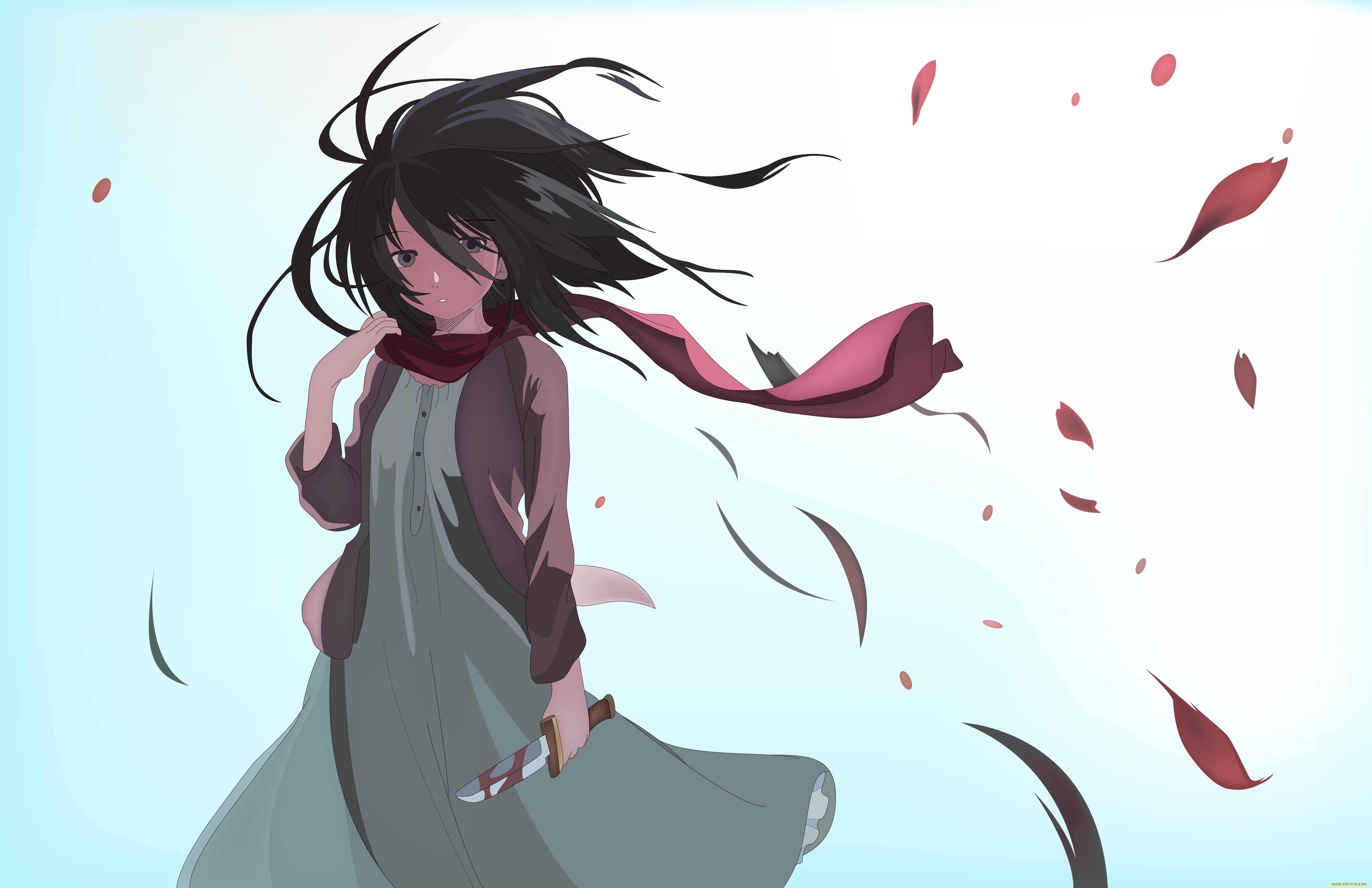 аниме, shingeki, no, kyojin, фон, взгляд, девушка