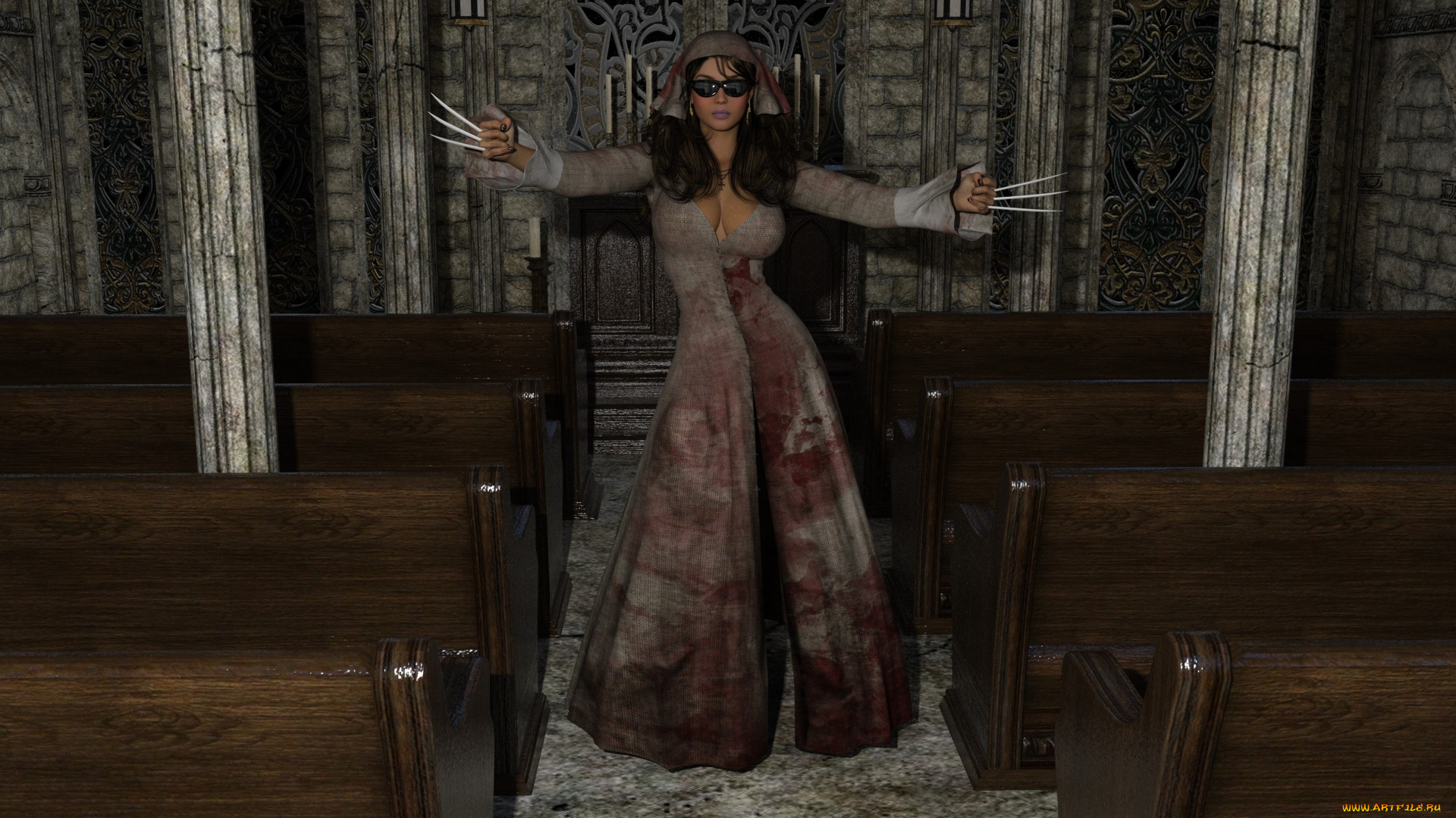 3д, графика, фантазия, , fantasy, девушка, фон, взгляд