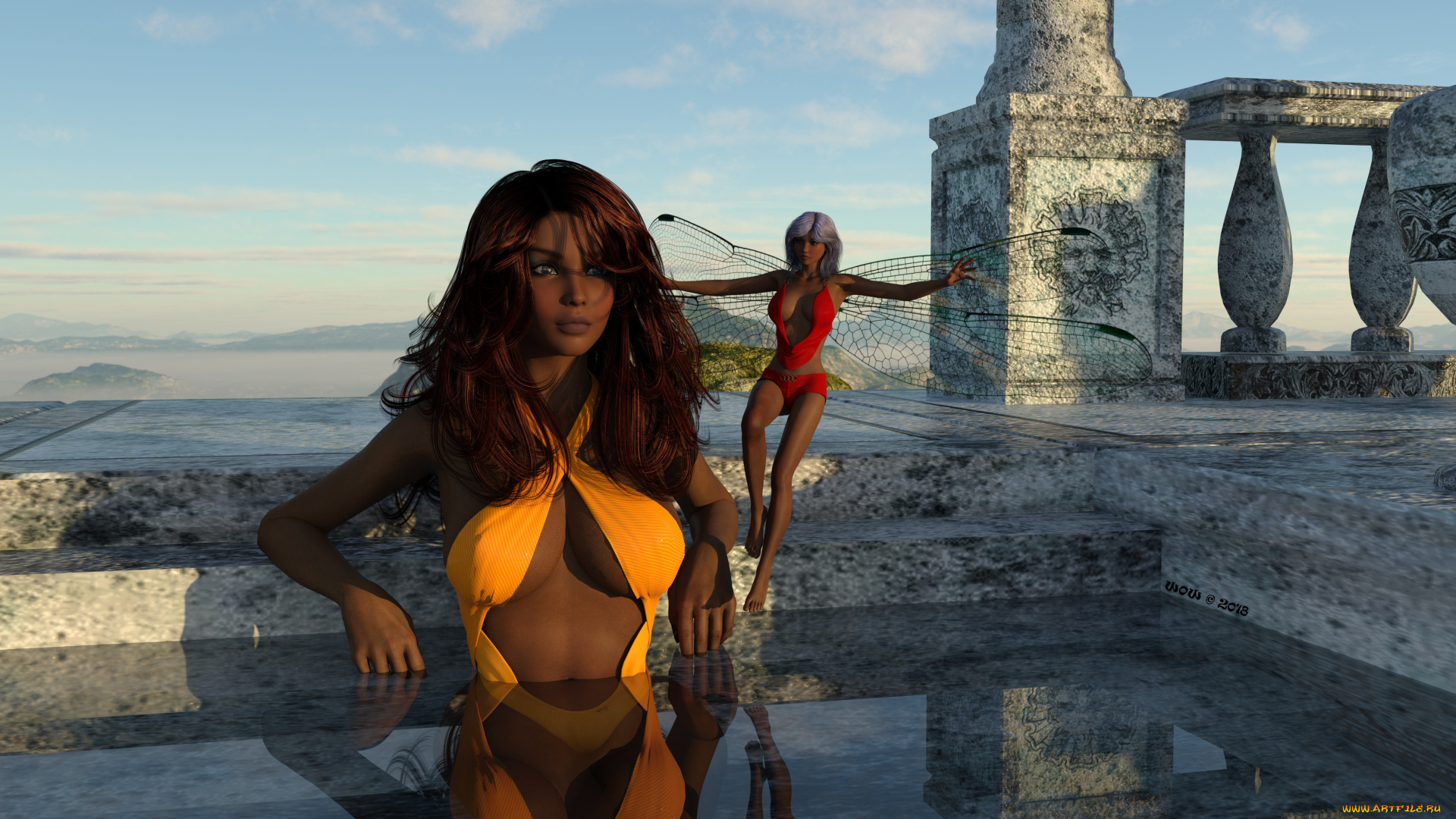 3д, графика, фантазия, , fantasy, взгляд, девушка, фон