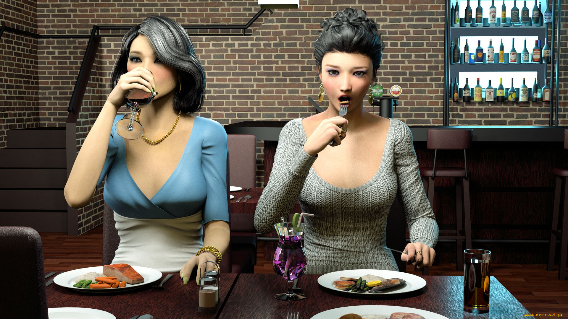 3д, графика, люди, , people, девушки, взгляд, фон