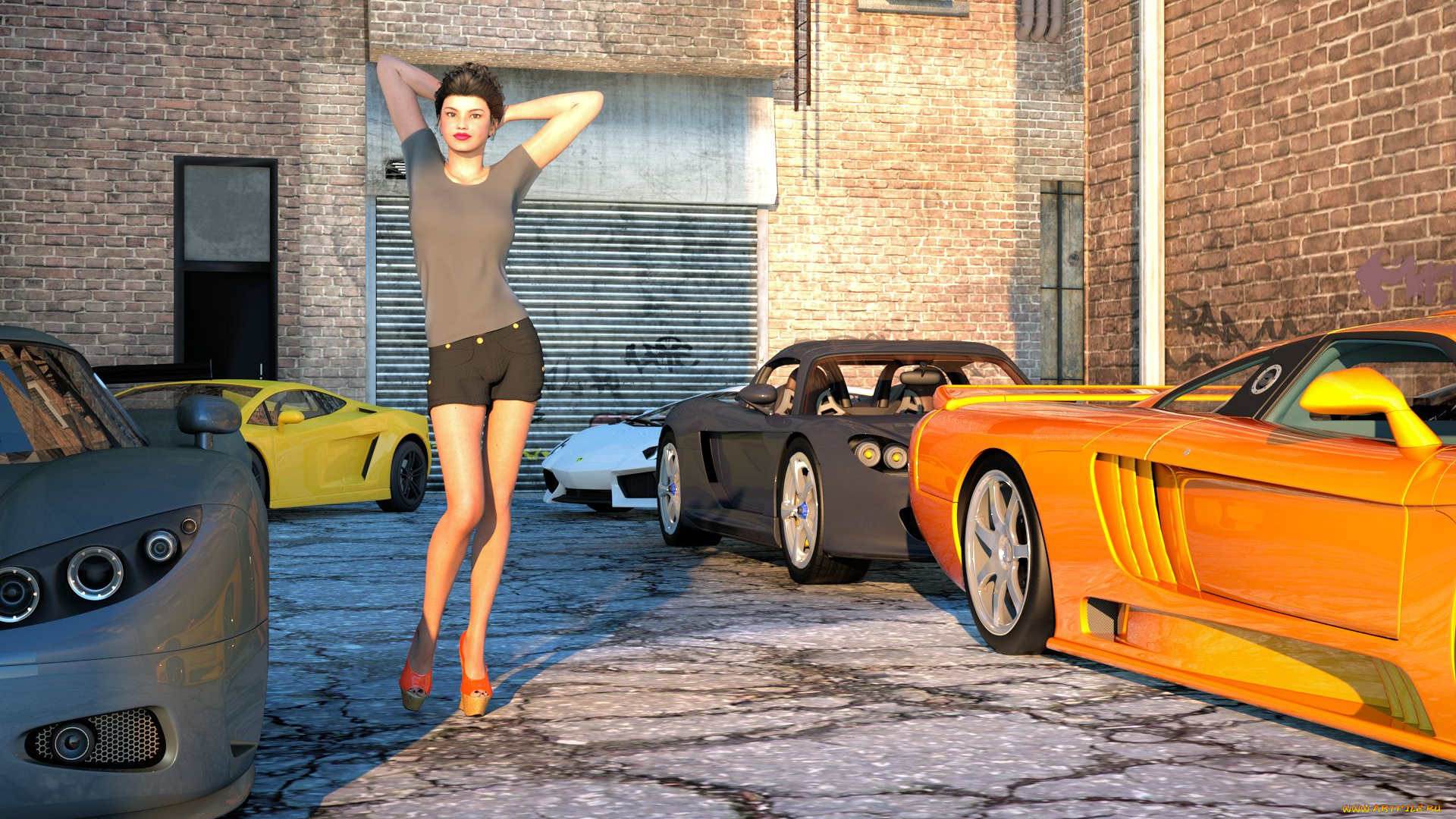 3д, графика, люди-авто, мото, , people-, car, , , moto, фон, взгляд, девушка