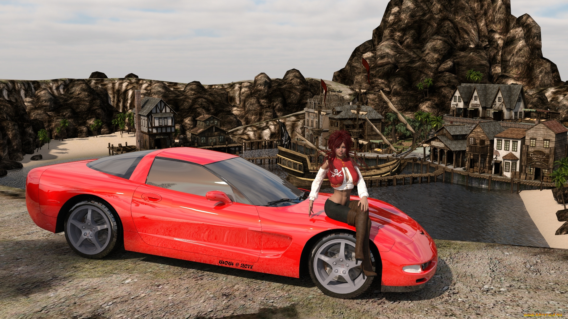 3д, графика, люди-авто, мото, , people-, car, , , moto, взгляд, девушка, фон