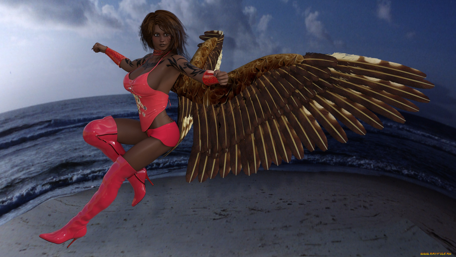 3д, графика, существа, , creatures, взгляд, девушка, демон, фон