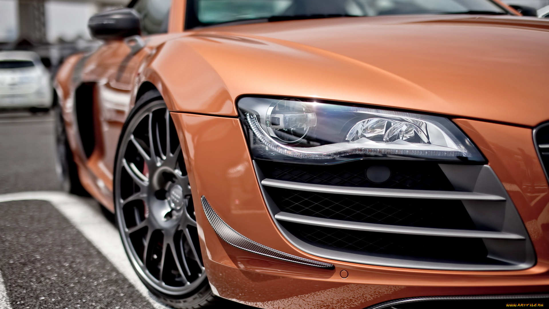 автомобили, фрагменты, автомобиля, оранжевый, ауди, стоянка