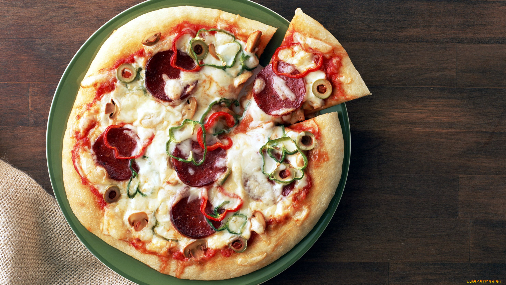 еда, пицца, перец, колбаса