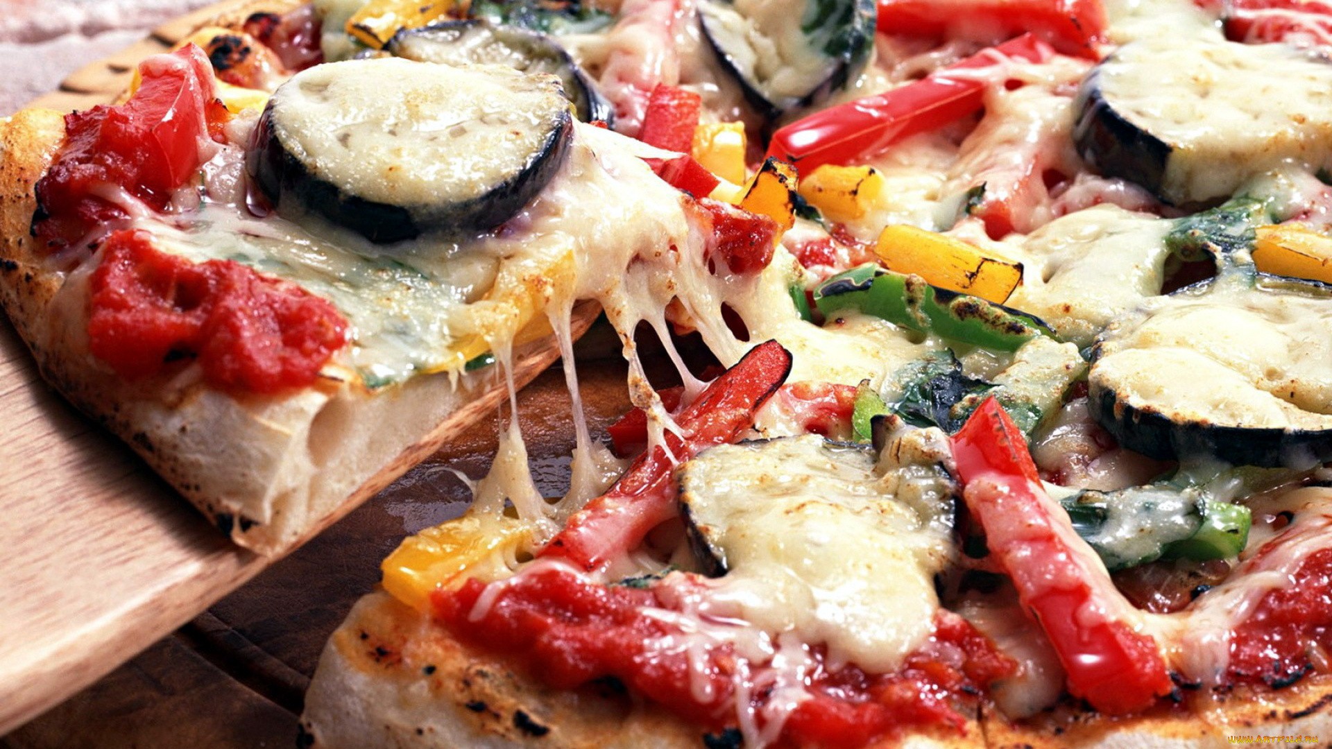 еда, пицца, сыр, помидоры