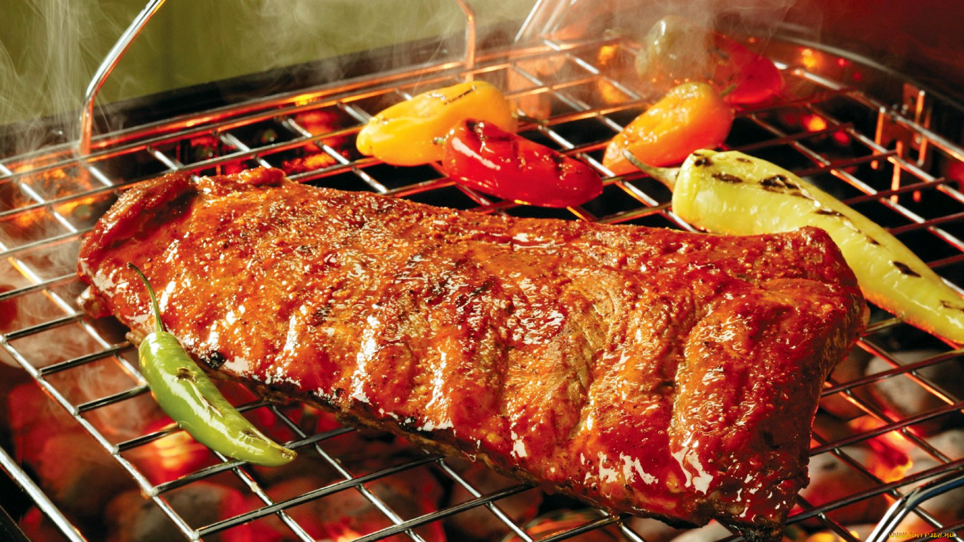 еда, шашлык, , барбекю, мясо, огонь, перец, ребра, барбекю, решетка