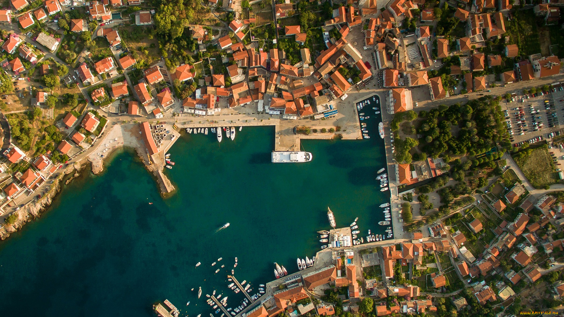 города, -, панорамы, городской, пейзаж, взгляд, с, высоты, птичьего, полета, здание, пристань, корабль, море, причал
