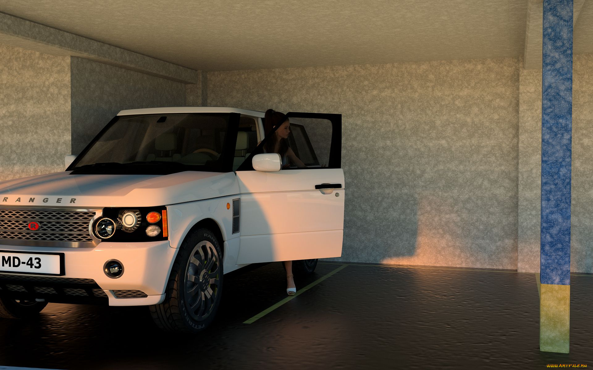 3д, графика, люди-авто, мото, , people-, car, , , moto, фон, девушка, взгляд