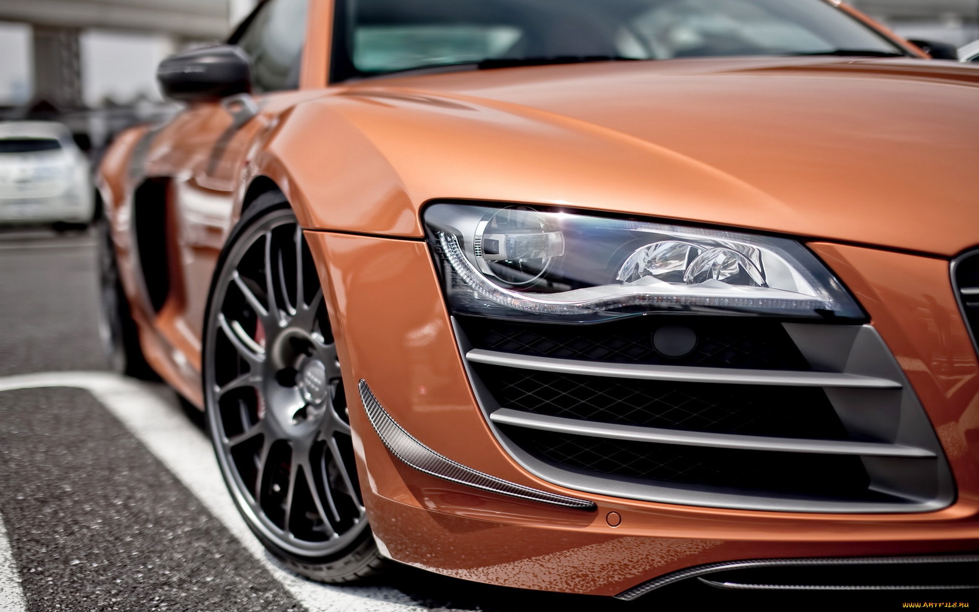 автомобили, фрагменты, автомобиля, оранжевый, ауди, стоянка