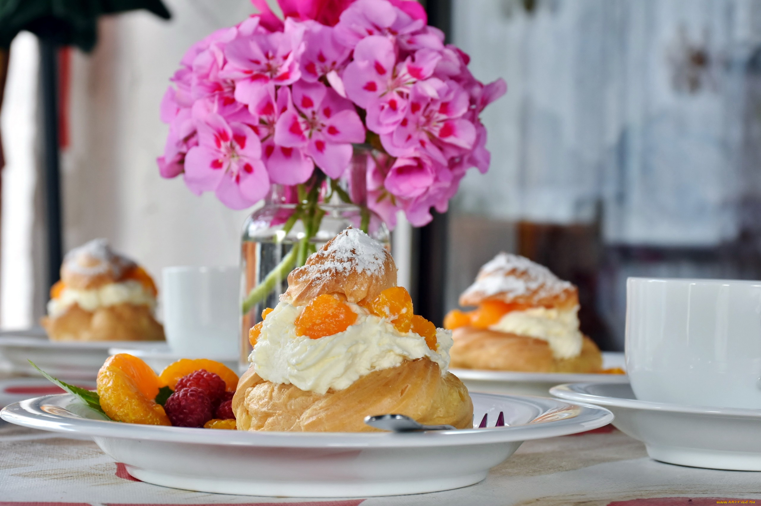 еда, пирожные, , кексы, , печенье, пирожное, малина, сливки