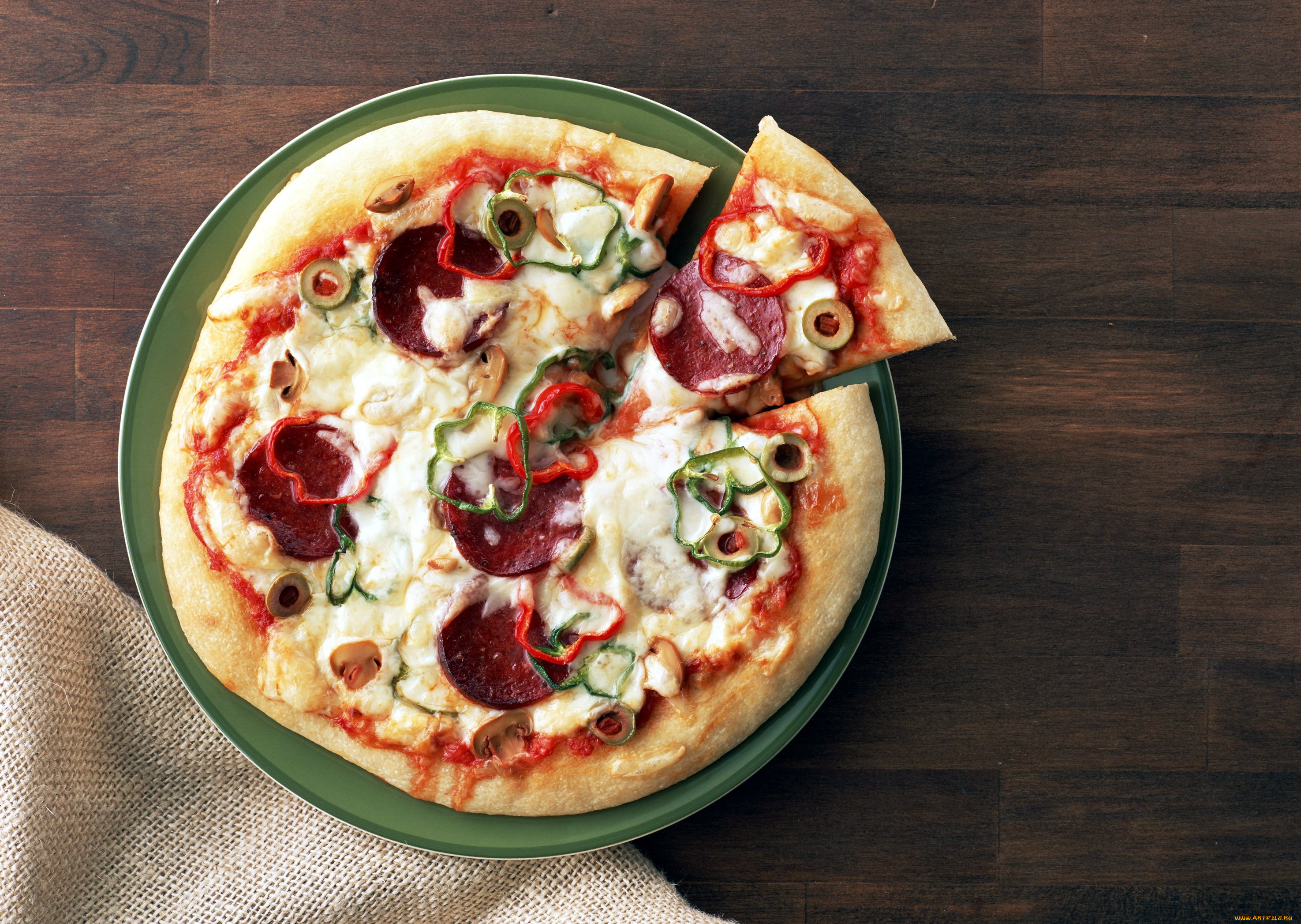 еда, пицца, перец, колбаса