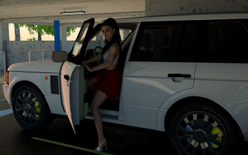 Картинка 3д+графика люди-авто мото+ people-+car+ +moto фон взгляд девушка