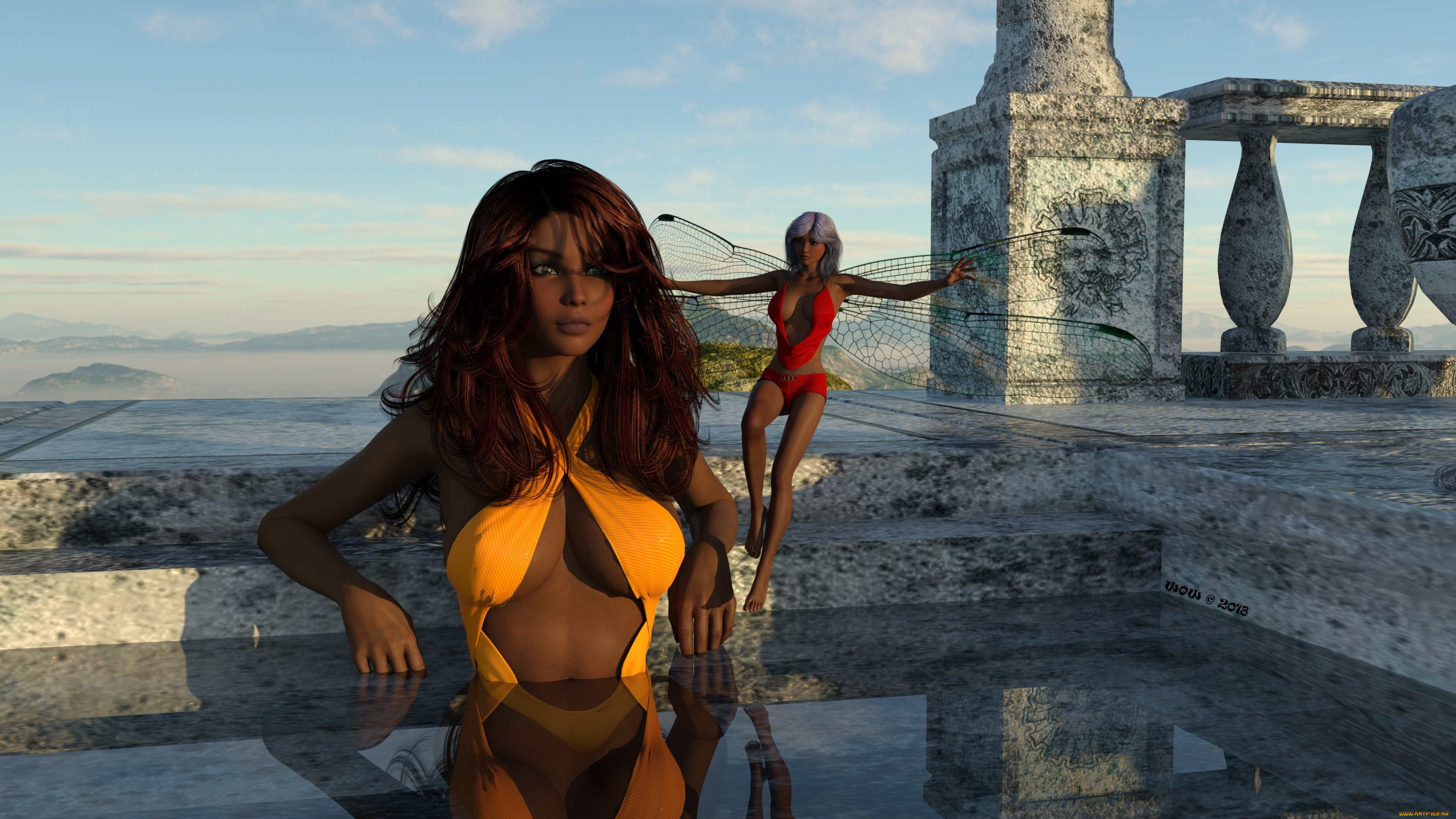 3д, графика, фантазия, , fantasy, взгляд, девушка, фон