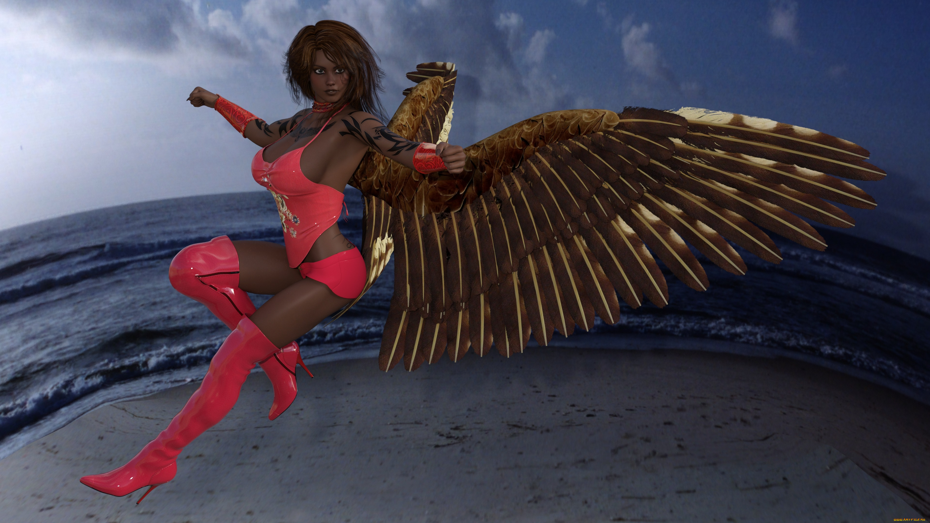 3д, графика, существа, , creatures, взгляд, девушка, демон, фон