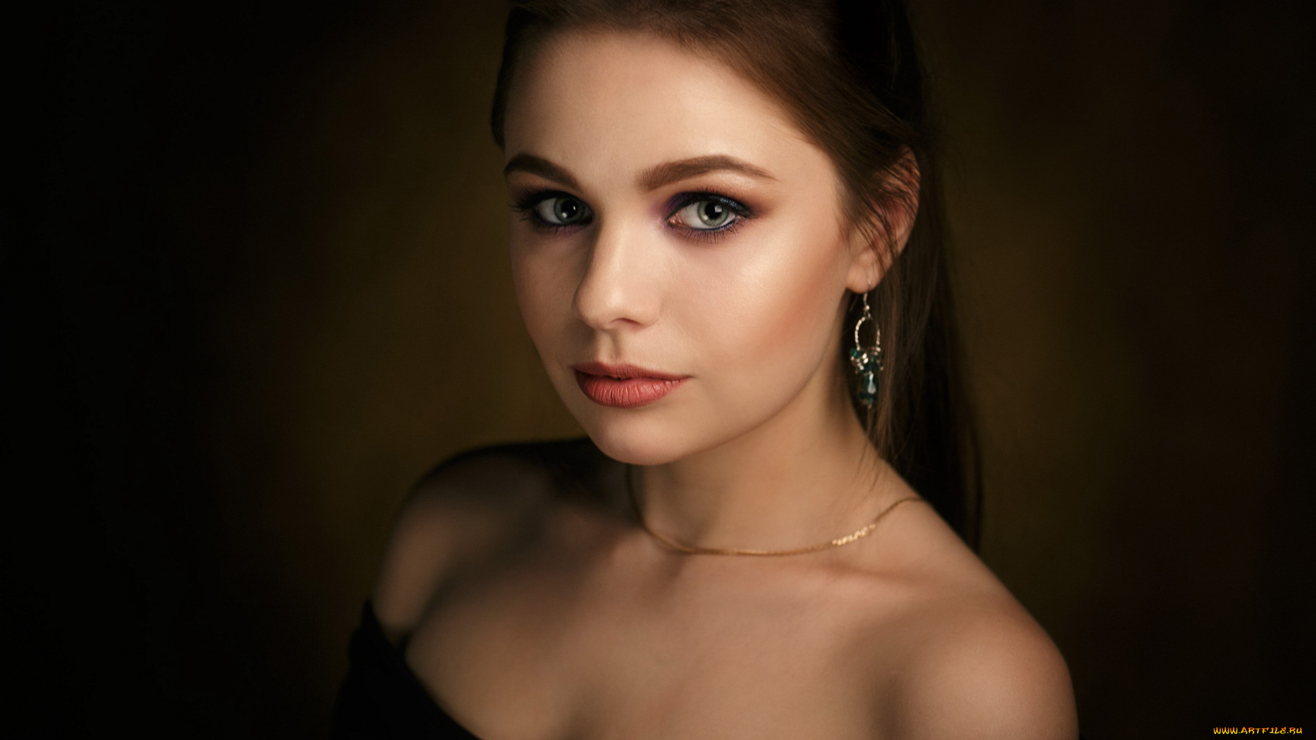 девушки, -, лица, , портреты, брюнетка, серьги, цепочка