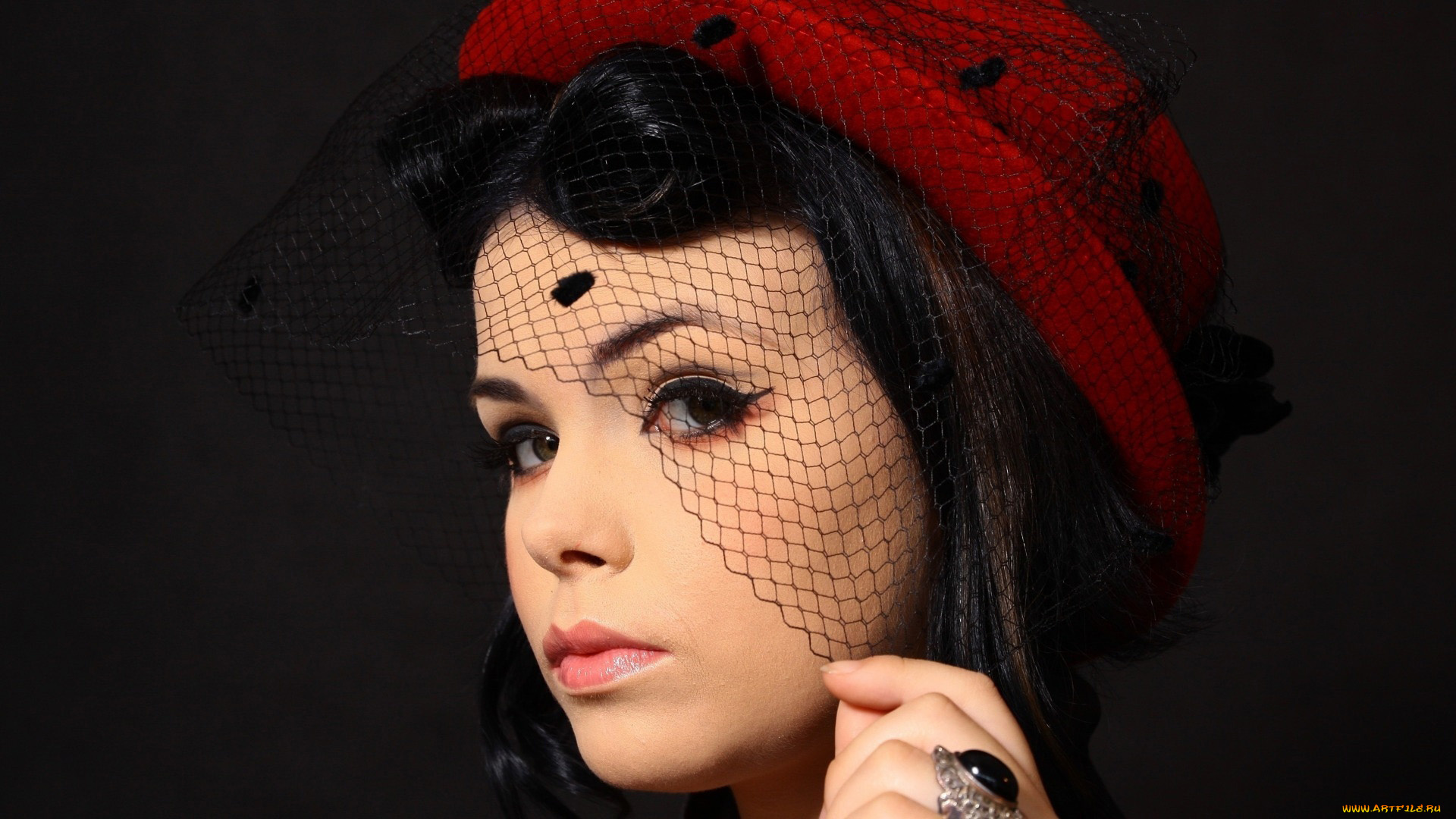 девушки, -, лица, , портреты, шляпа, вуаль