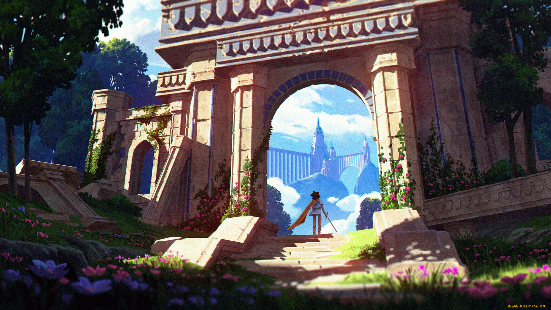 фэнтези, иные, миры, , иные, времена, арка, город, плиты, меч, плащ