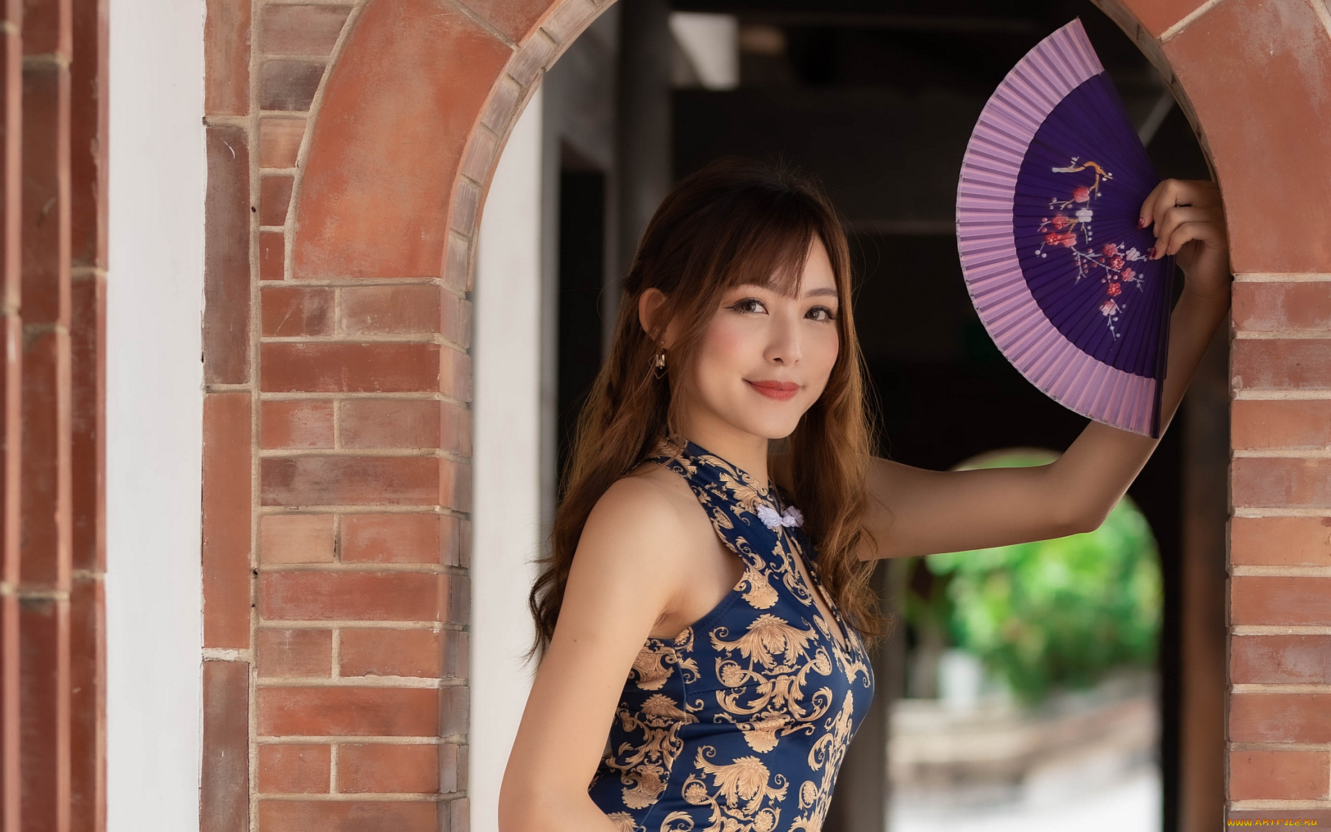 девушки, -, азиатки, азиатка, веер