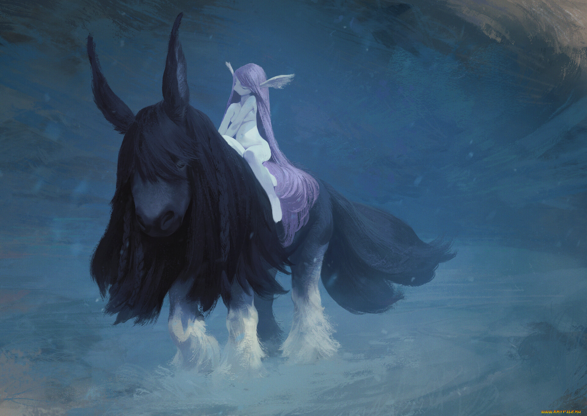 фэнтези, существа, девочка, мул, наездница