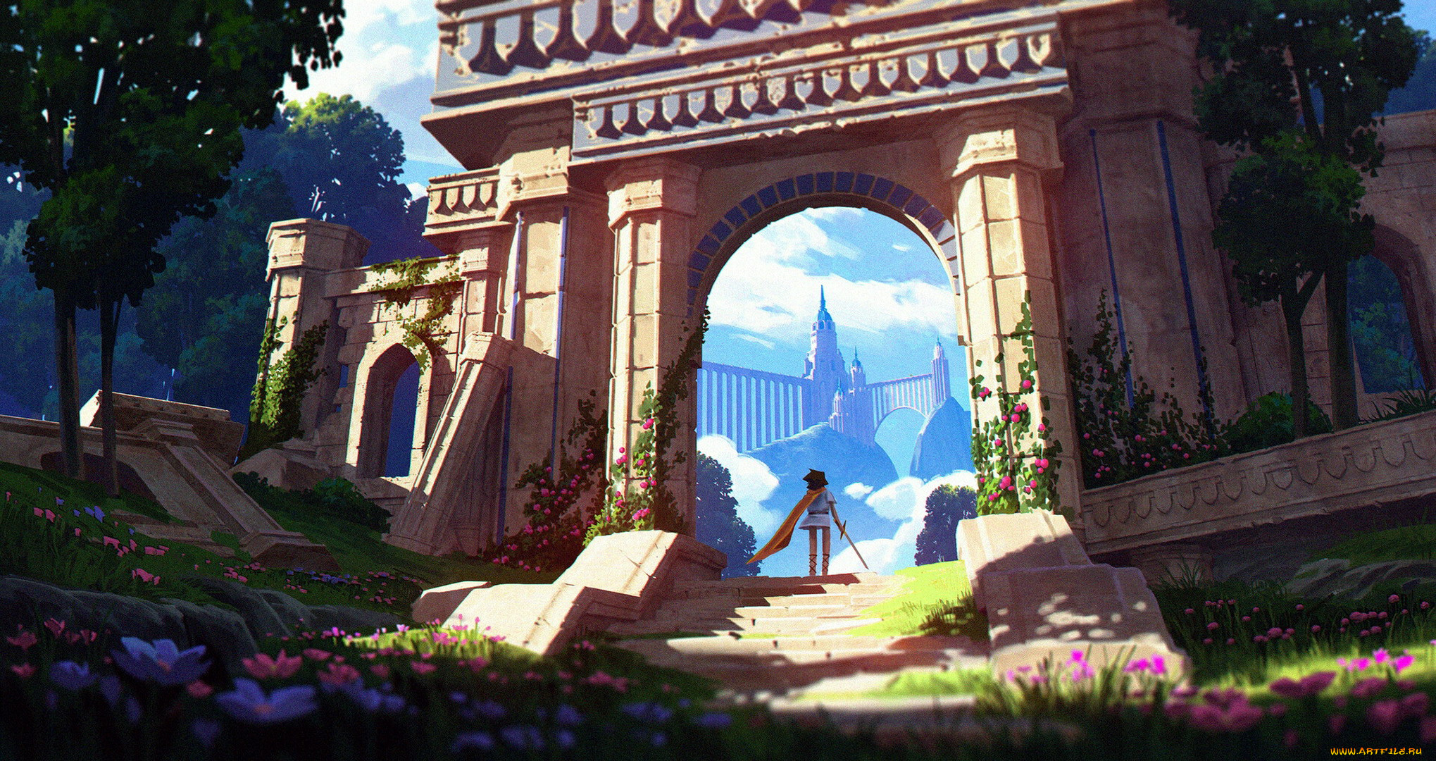 фэнтези, иные, миры, , иные, времена, арка, город, плиты, меч, плащ