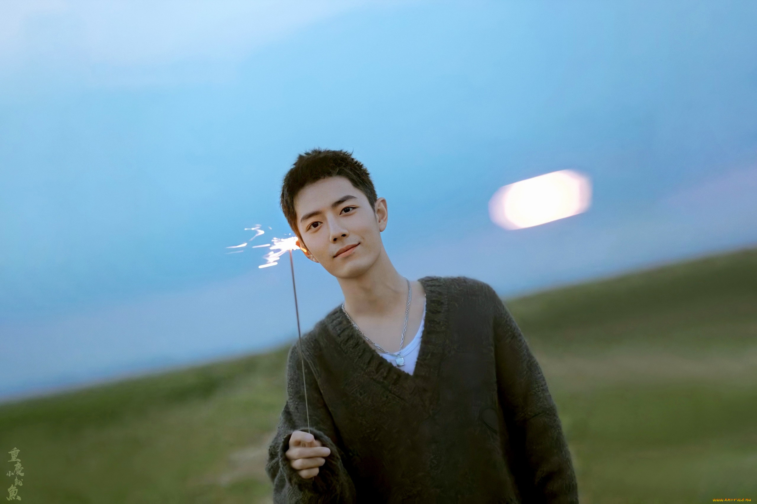 мужчины, xiao, zhan, актер, свитер, бенгальский, огонь