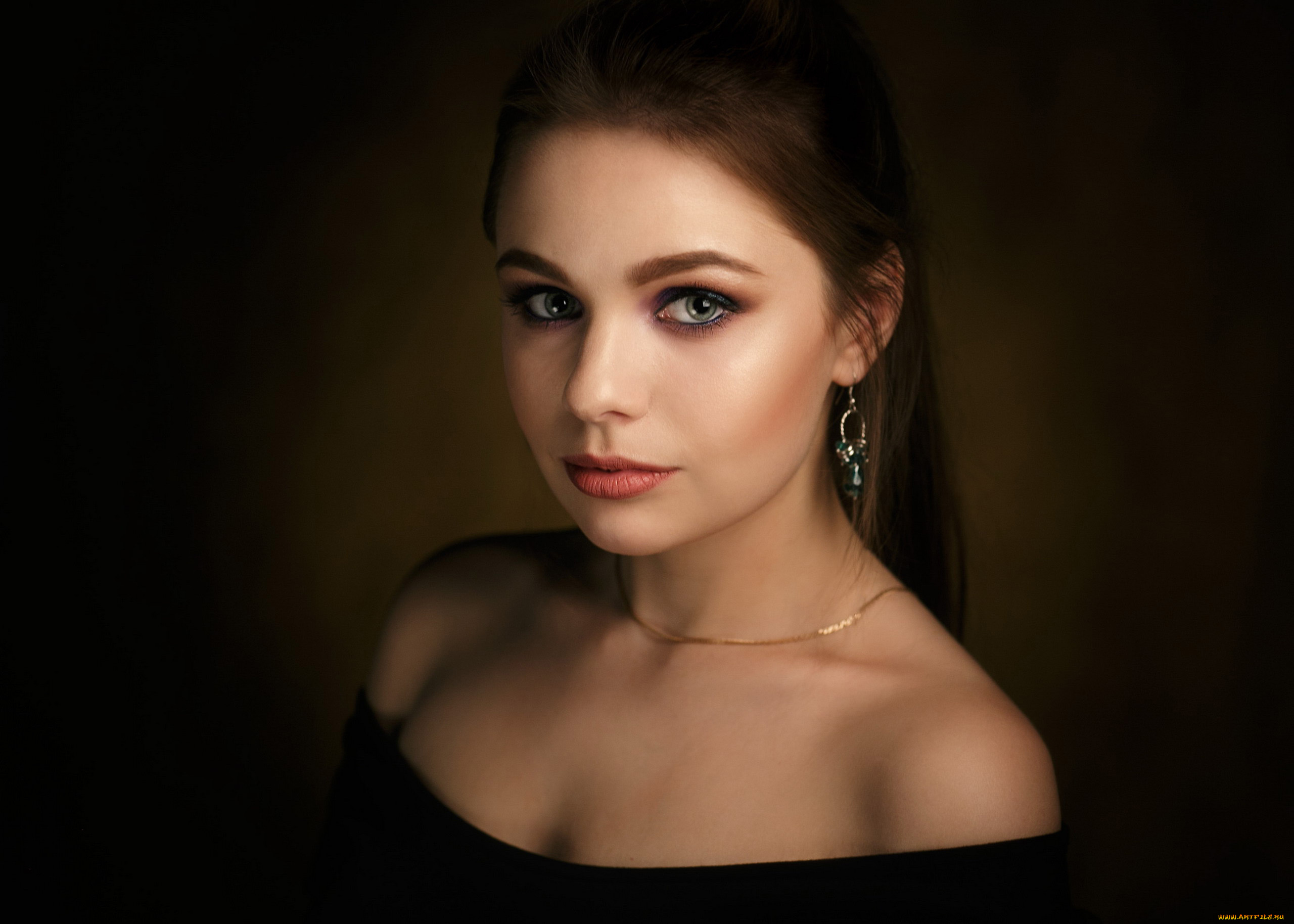 девушки, -, лица, , портреты, брюнетка, серьги, цепочка