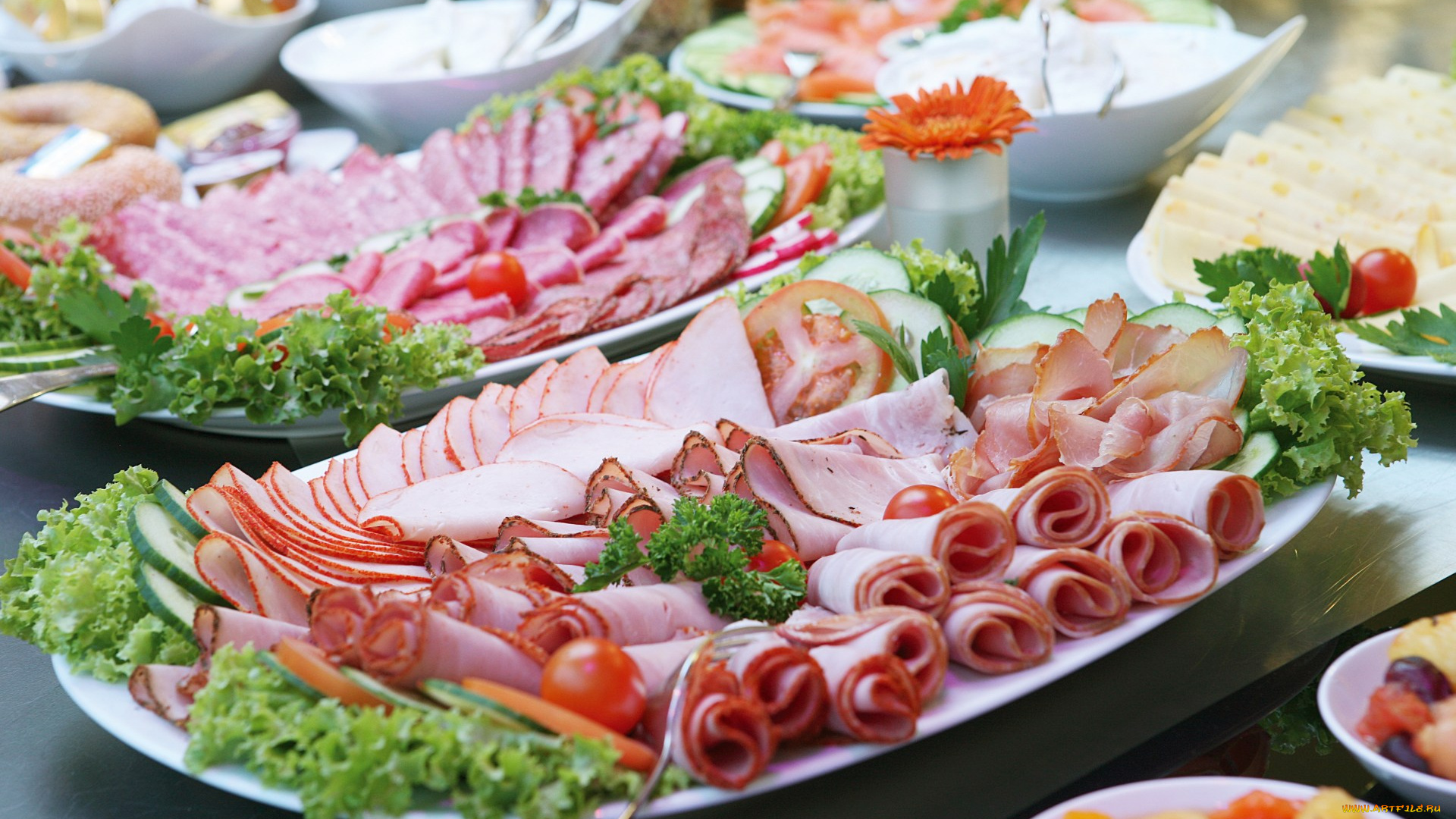 еда, колбасные, изделия, зелень, нарезка, колбаса, ветчина